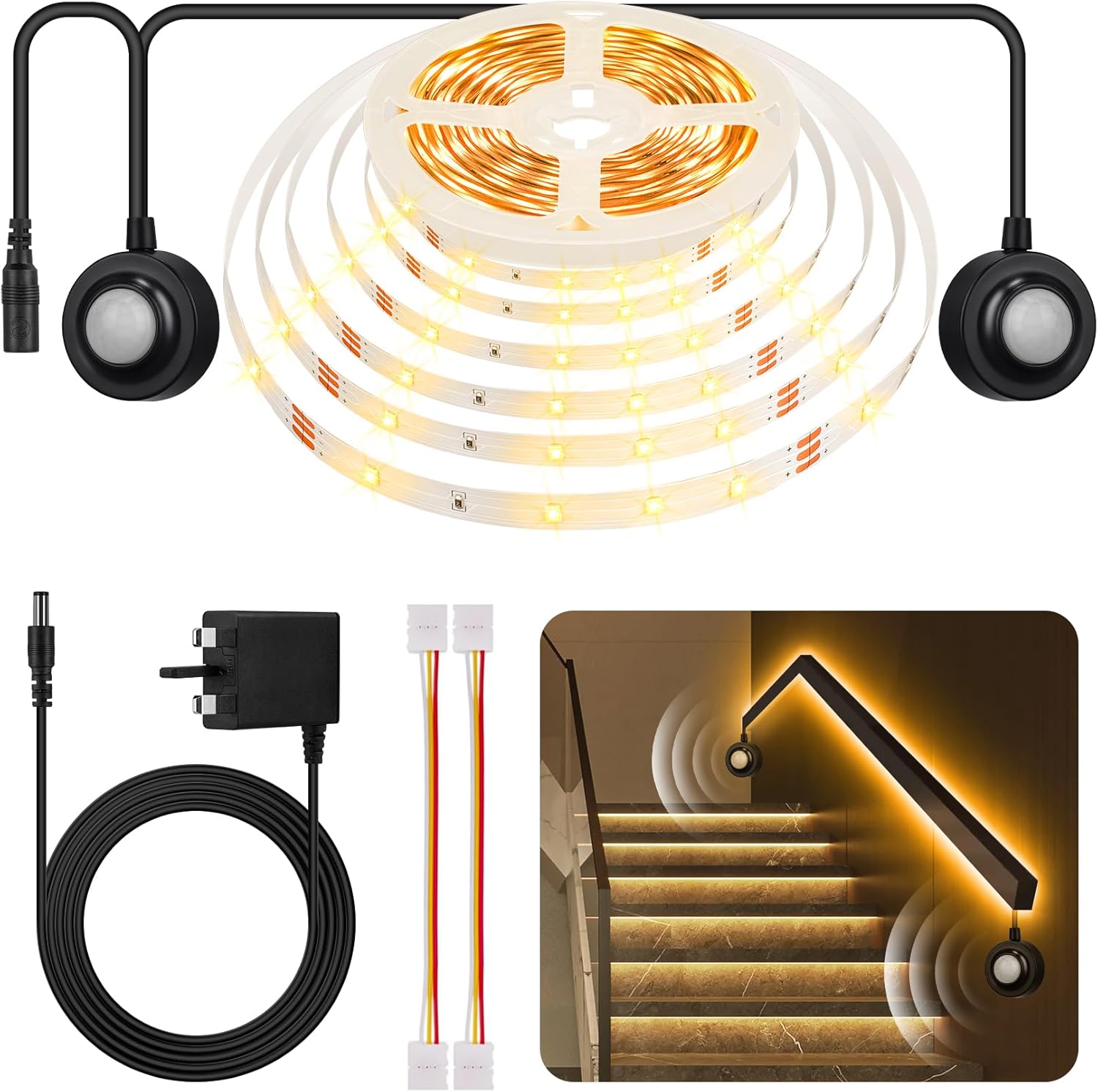 HOUHUI Dual Motion Sensor Light Indoor Under Bed Lights, 5m Motion Activated LED...