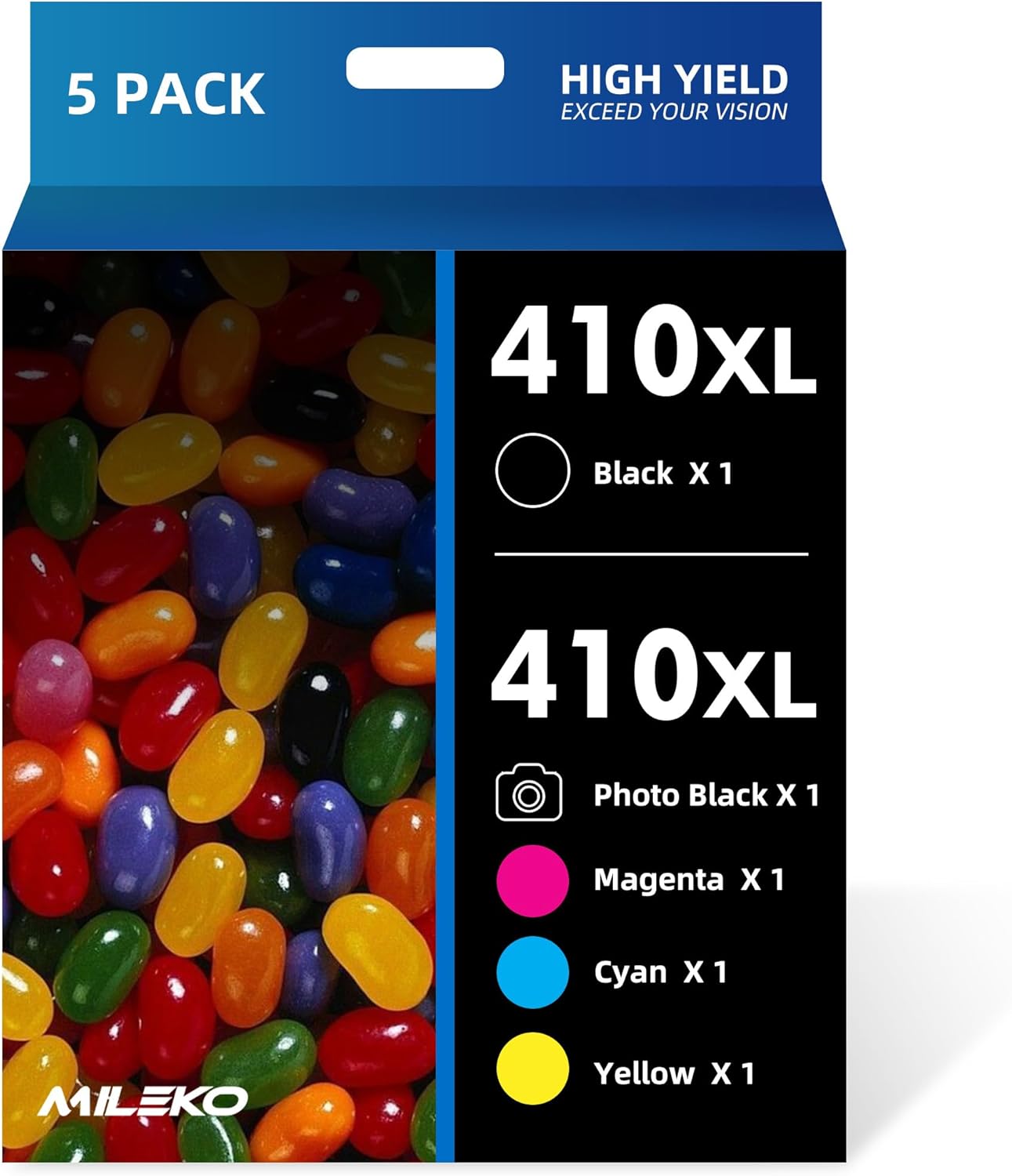 5 Pack 410XL Ink Cartridges for Epson 410 Ink Cartridges Combo Pack Remanufactur...
