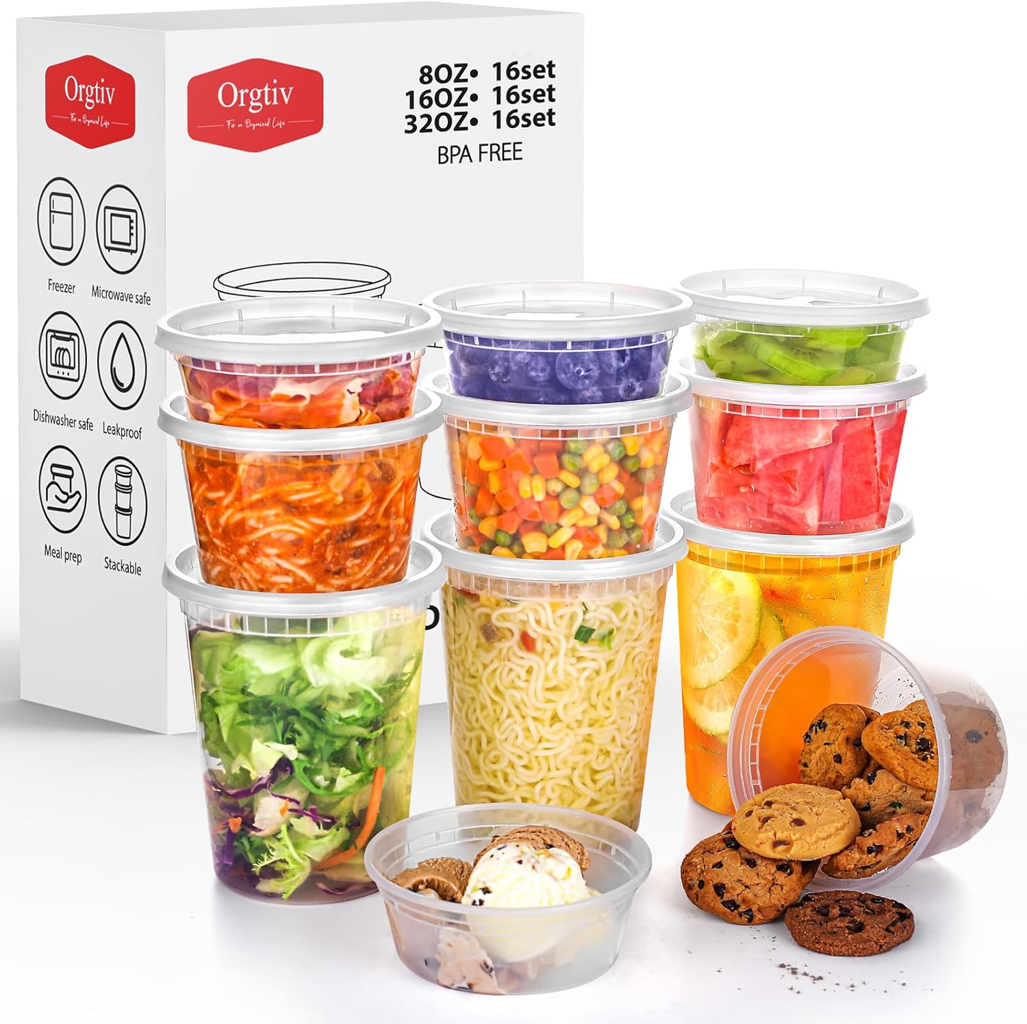 [48 Sets-8,16,32oz Plastic Deli Containers with Lids,Freezer Food Storage Contai...