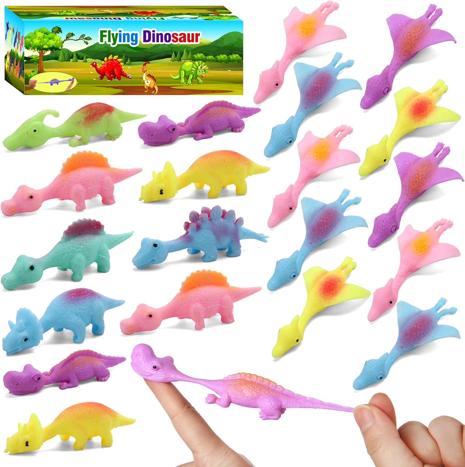 20 Pcs Slingshot Dinosaur Finger Toys, Party Favors for Kids Sticky Rubber Dino...