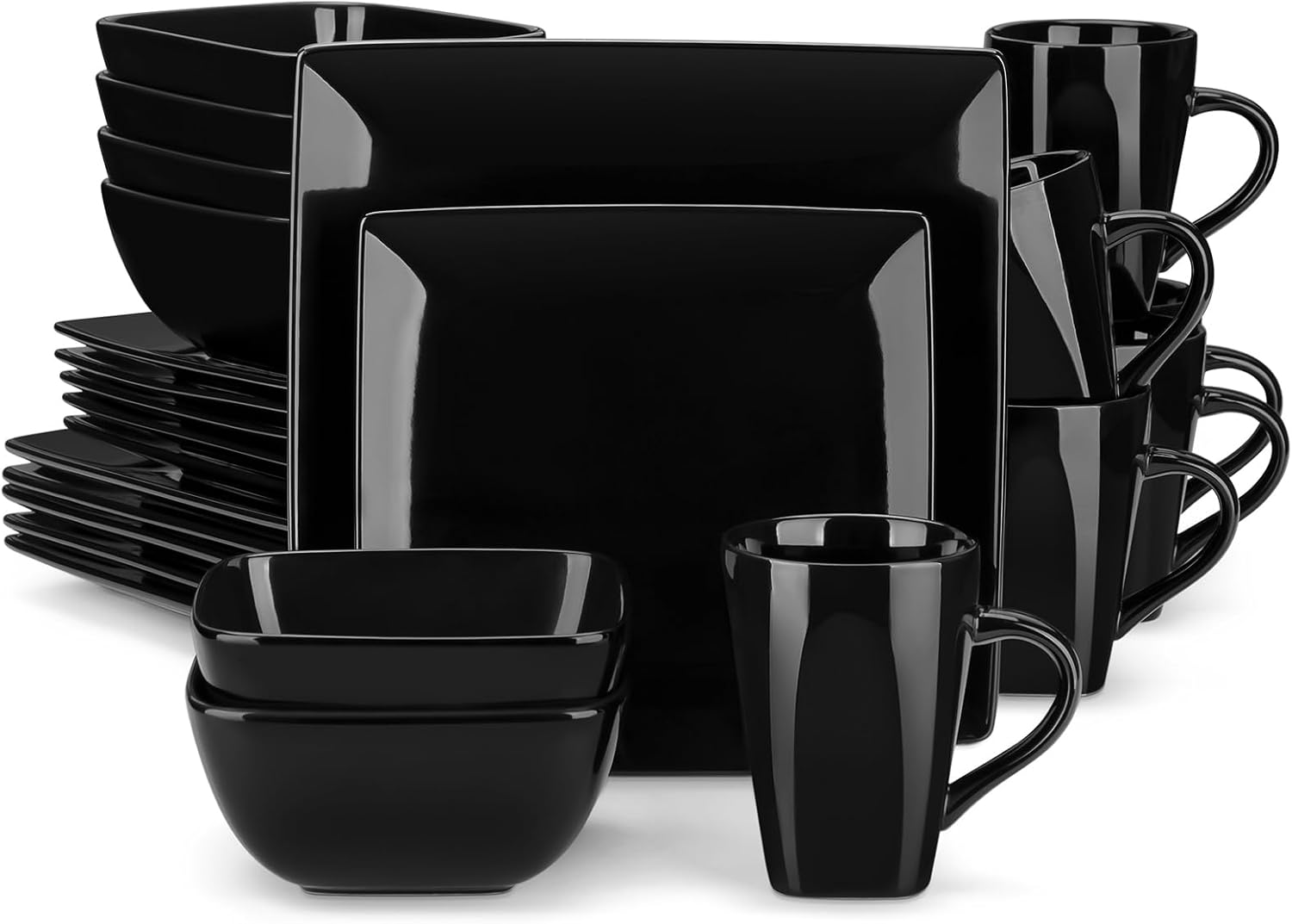 vancasso Dinner Sets for 6 People, Soho Black Plates and Bowls Set, 24-Piece Sto...