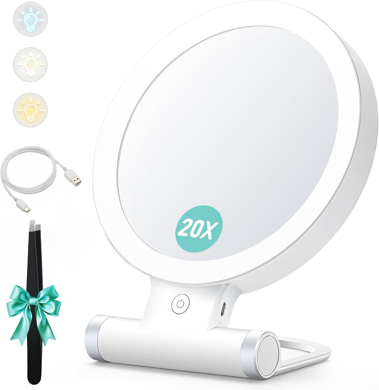 Magnifying Mirror with Light,20X/1X Double Sided Tabletop Portable Lighted Makeu...