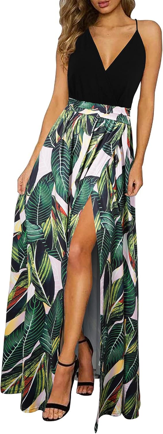 Newshows Women Summer 2025 Maxi Dress Vacation Floral Spaghetti Strap Spring Cas...