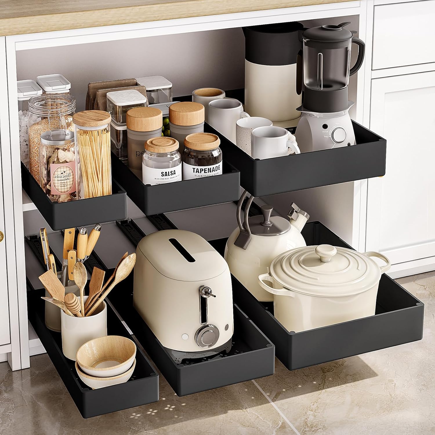 SOLEDI 3 Pack Pull Out Cabinet Organizer, Pull Out Drawer for Kitchen Cupboard,...