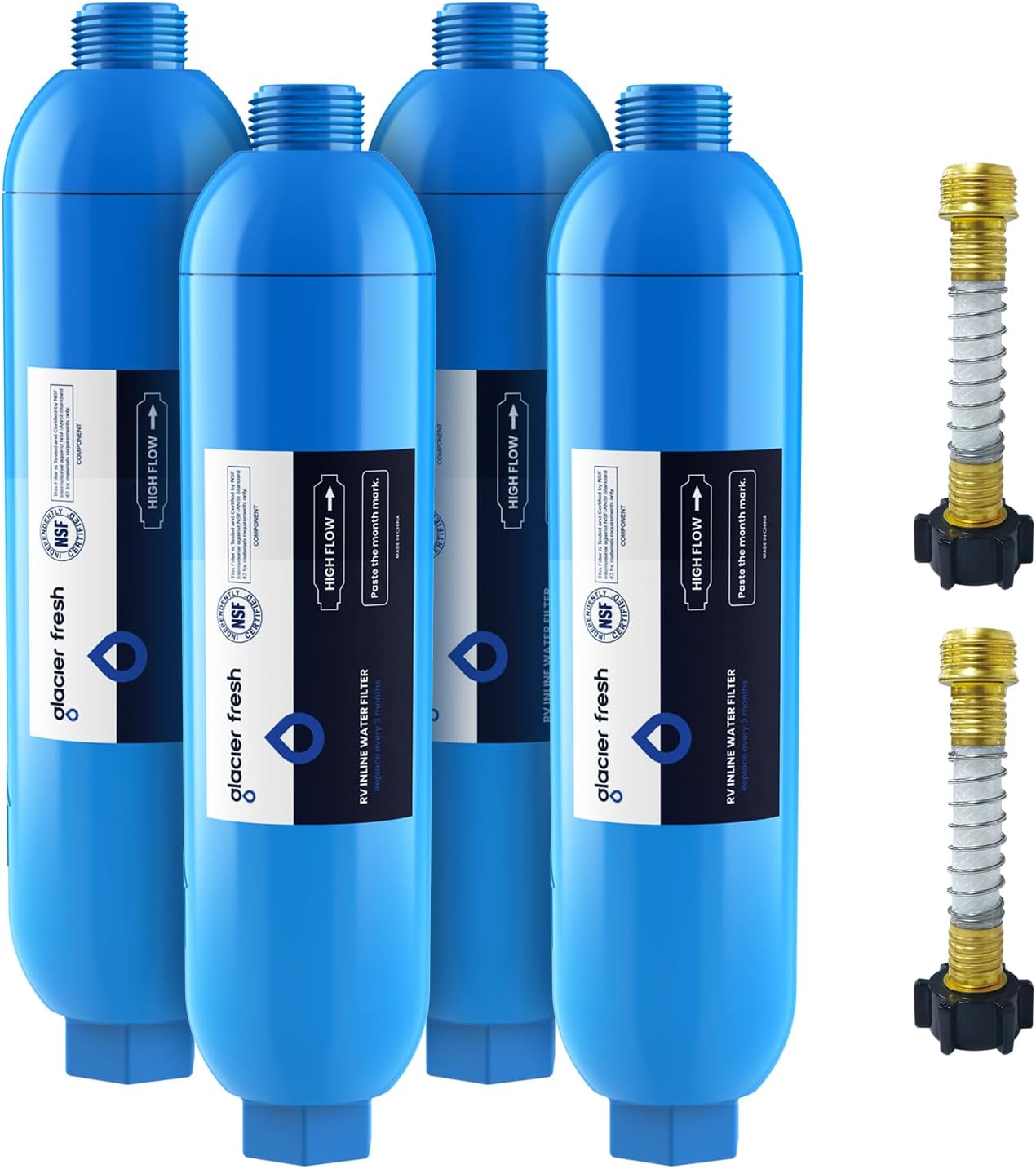 GLACIER FRESH RV/Marine Water Filter with 2 Flexible Hose Protector, Greatly Red...
