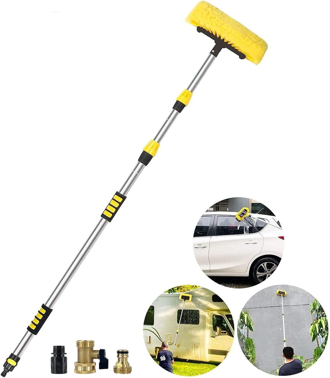 Buyplus 5-12 Foot (20 ft Reach) Car Wash Brush with 12-Inch Soft Bristle, On/Off...