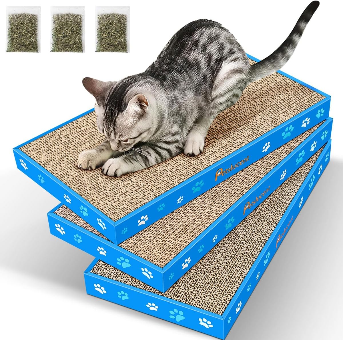 Petslucent Cat Scratching Board, Corrugate Cat Scratcher for Indoor Cats with Bo...