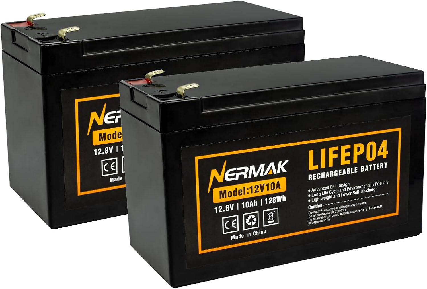 2 Pack 12V 10Ah Lithium Ion LiFePO4 Deep Cycle Battery, 2000+ Cycles Rechargeabl...