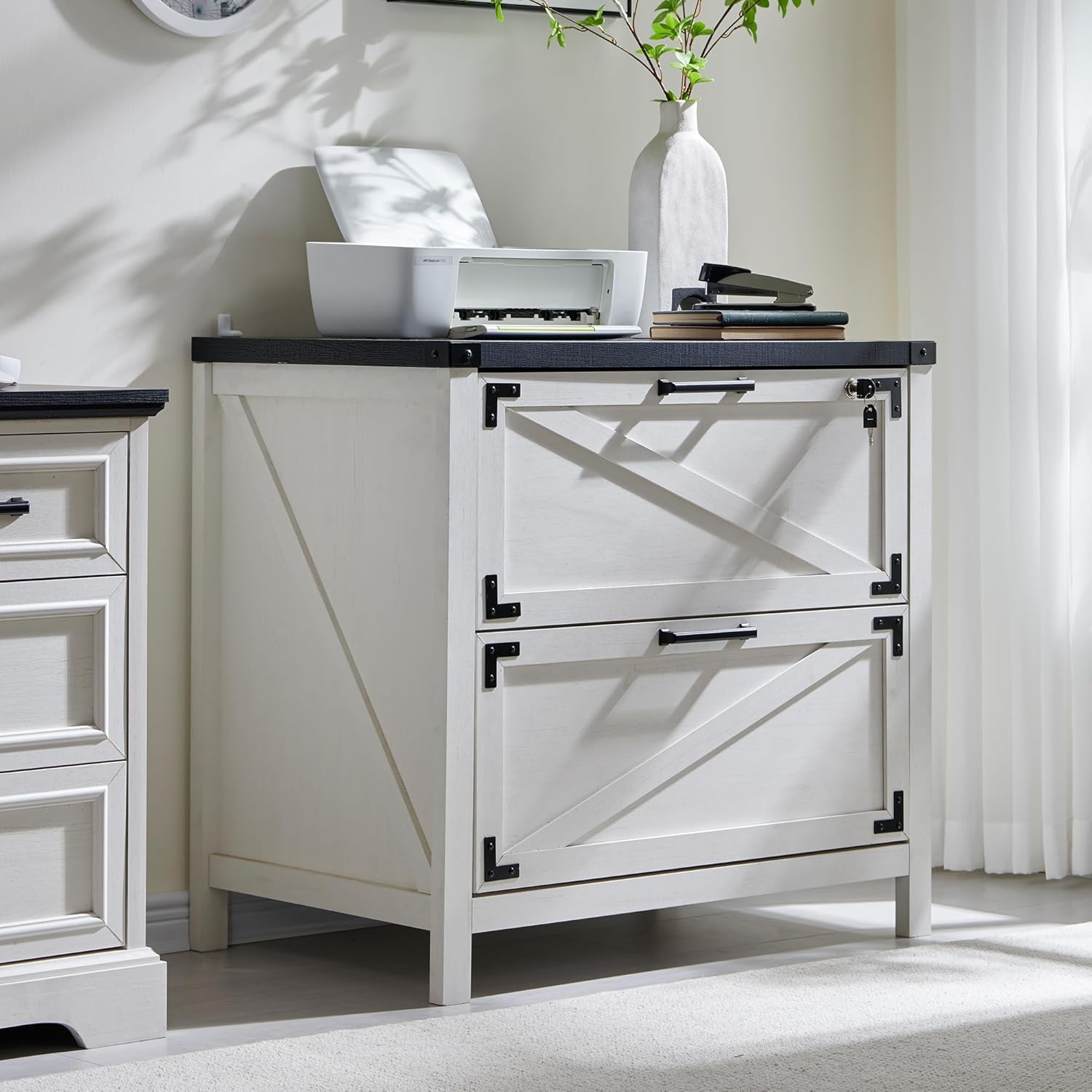 JXQTLINGMU 2 Drawer Farmhouse File Cabinet, Lateral Filing Cabinet with Lock for...
