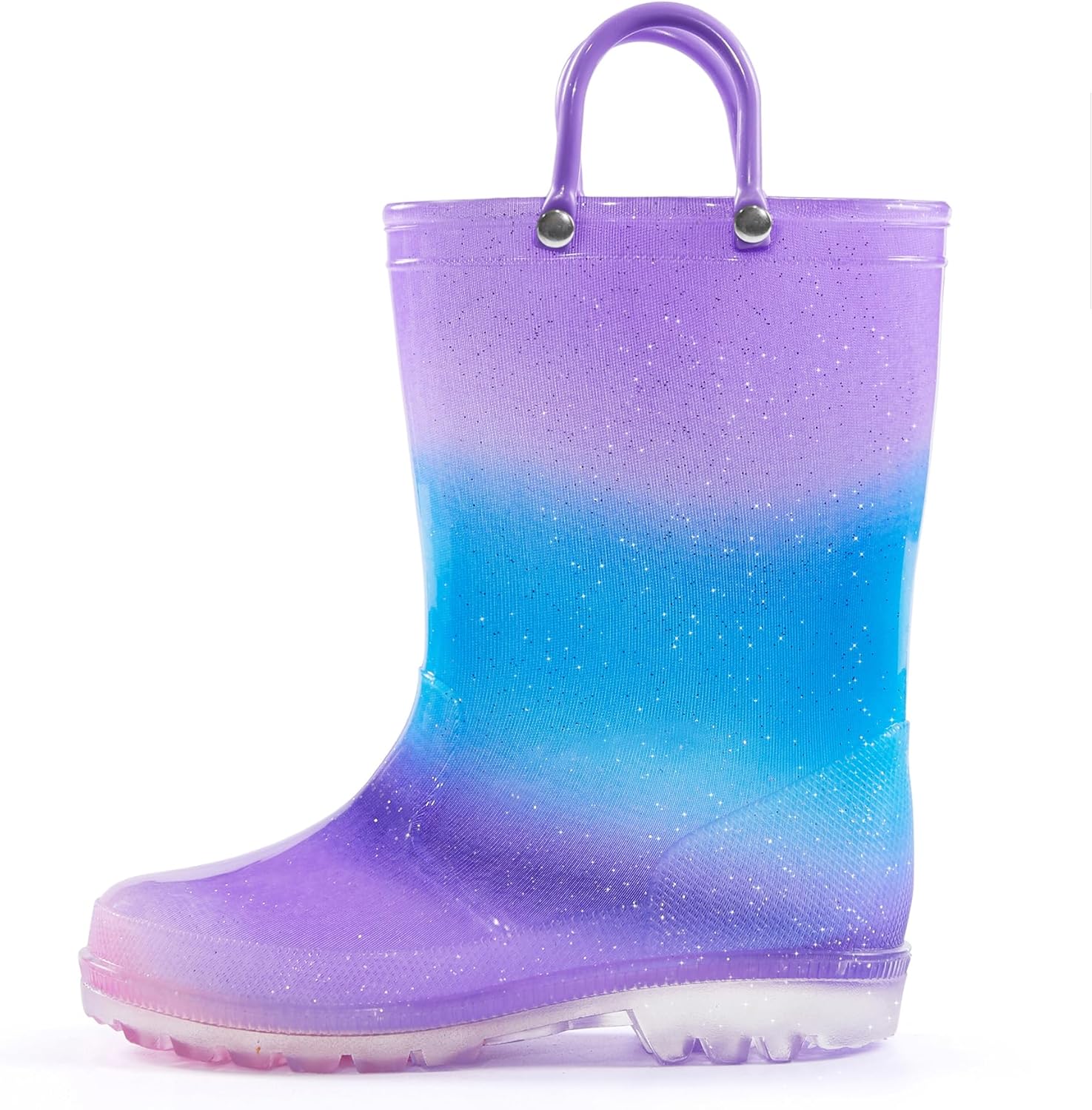 K KomForme Girls Rain Boots,Kids Glitter Waterproof Boots with Easy-on Handles 3...
