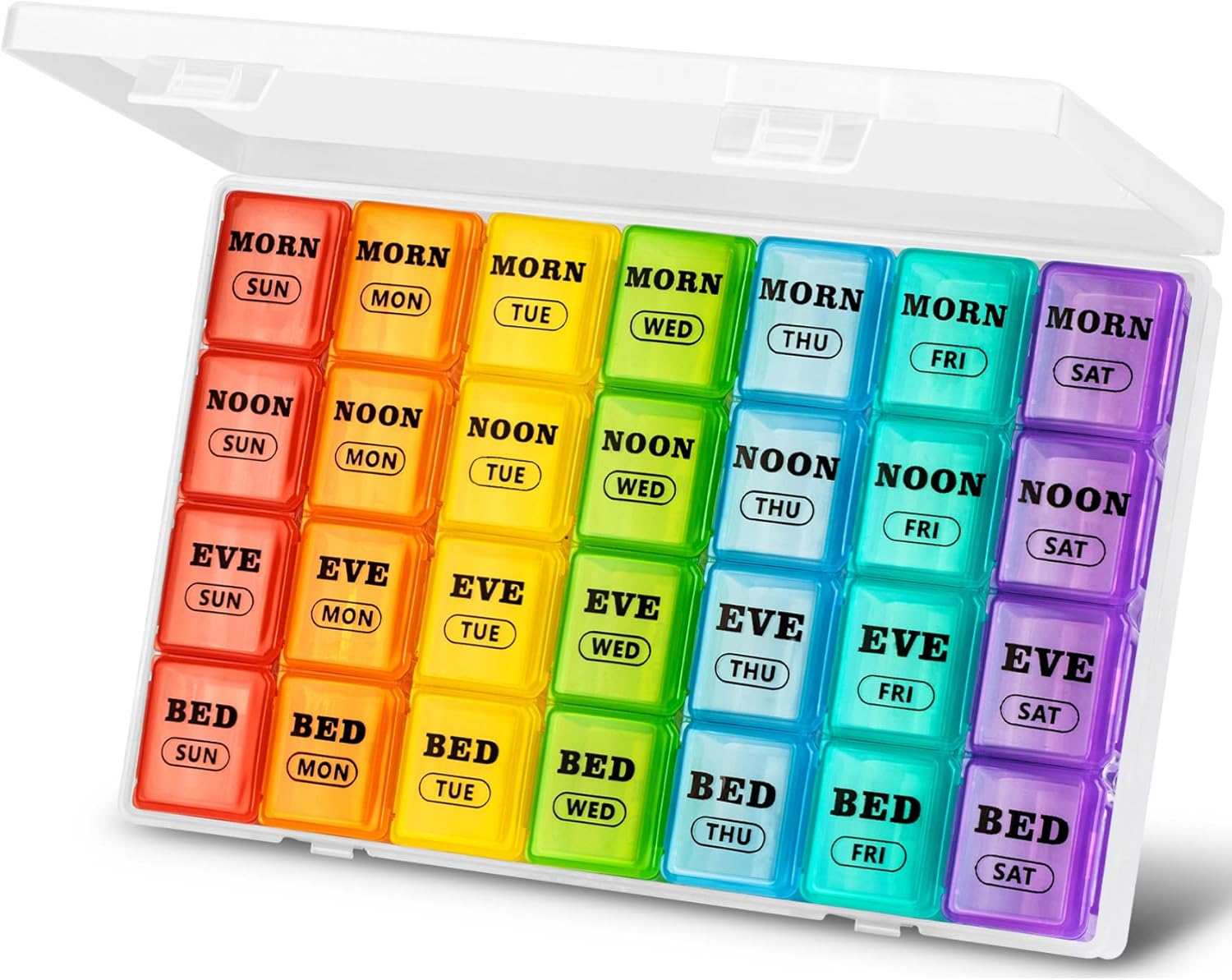 XL Pill Boxes 7 Day 4 Times a Day, Weekly Pill Box Organiser Large Daily Dossett...