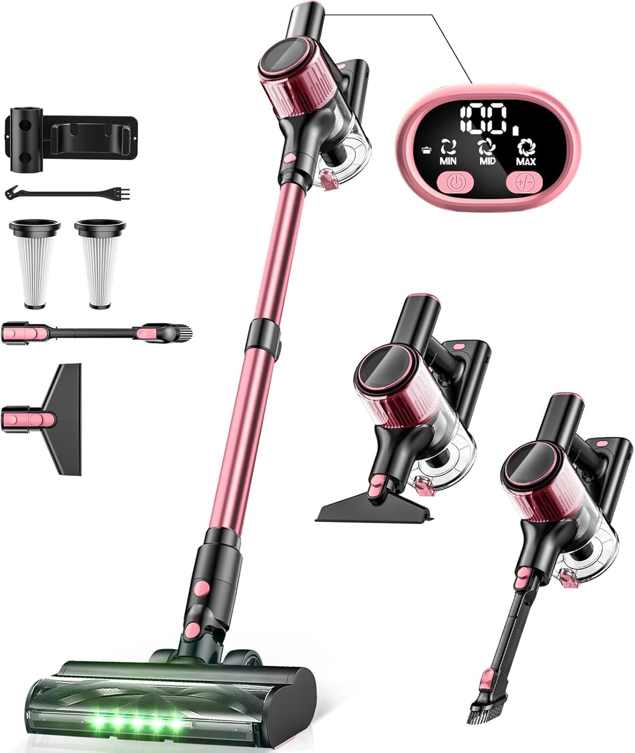 Cordless Vacuum Cleaner, 350W/30Kpa 8 in 1 Powerful Stick Vacuum, with Anti-Tang...