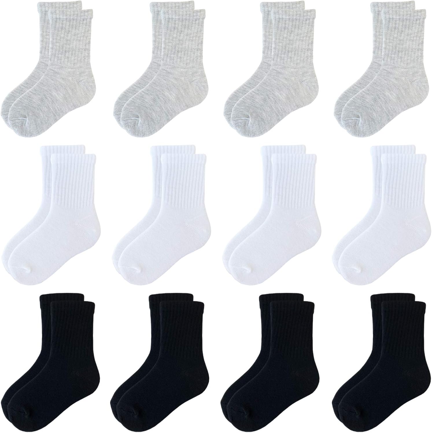 JAMEGIO Boys' Crew Socks 12 Pairs Cotton Athletic Socks for Toddlers Little Big...