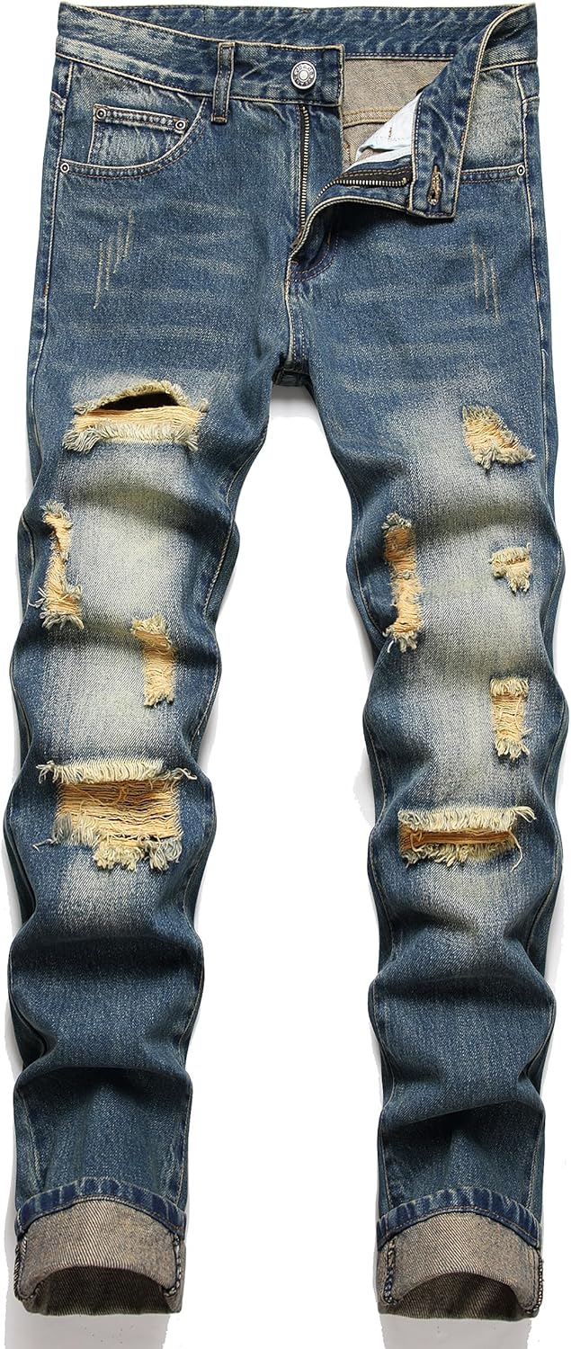AITITIA Men's Ripped Regular Fit Jeans 28 335 Blue