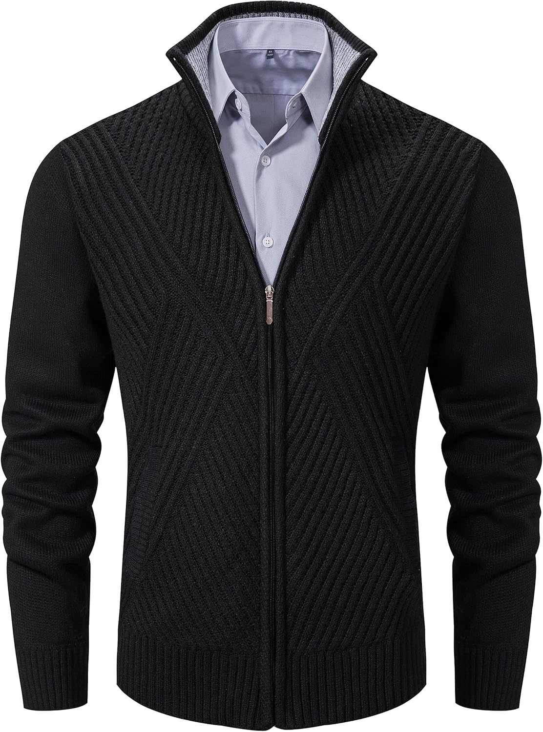 VtuAOL Men's Cardigan Sweaters Full Zip Sweaters Stand Collar Casual Knitted Car...