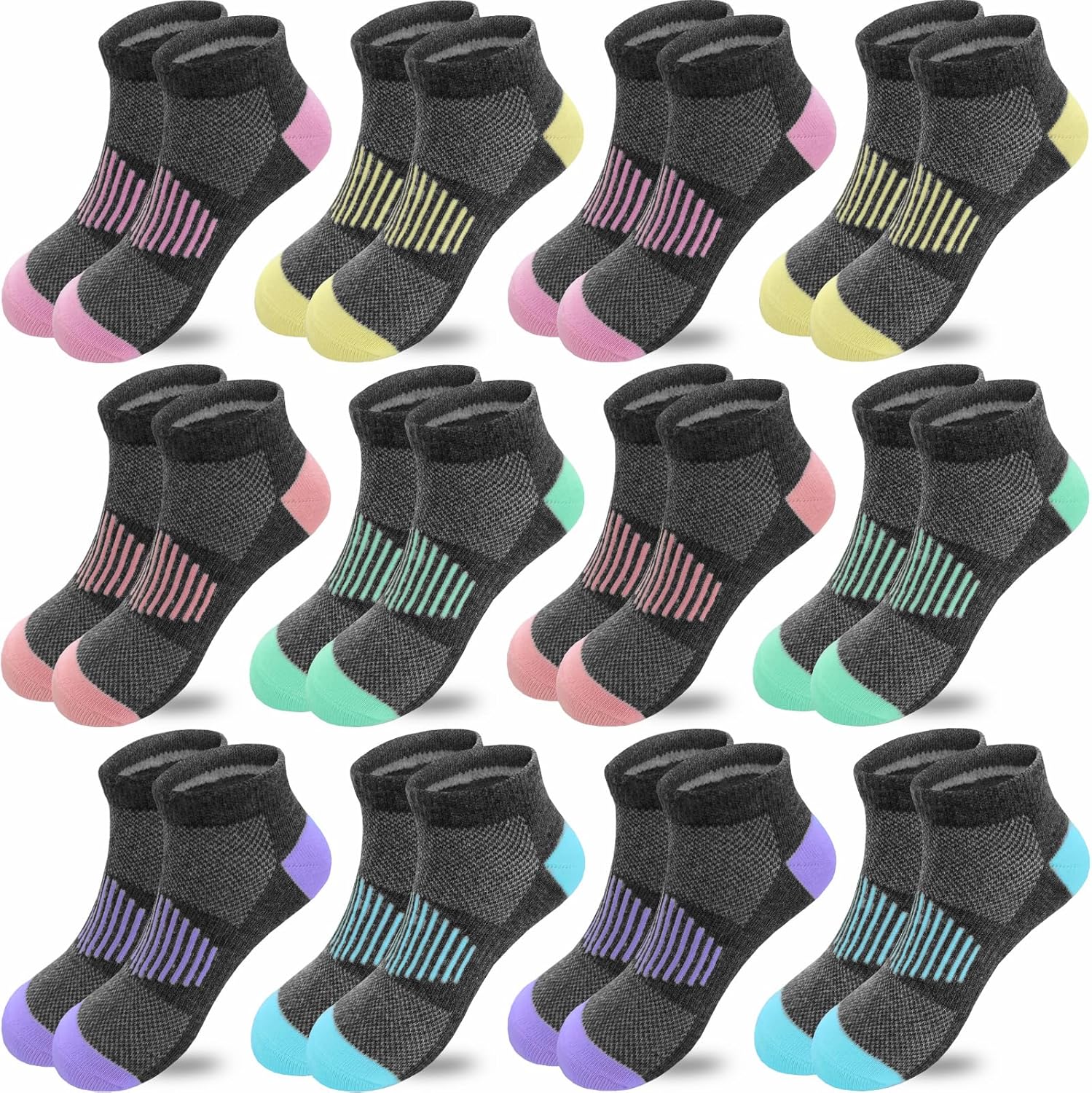 JAMEGIO 12 Pairs Girls Ankle Socks - Running, Athletic, Low Cut Socks for Little...