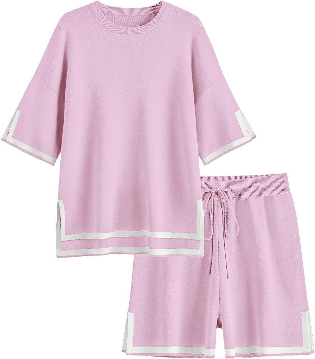 Ekouaer Womens Knit Lounge Set 2 Piece Sweater Sets Short Sleeve Sweatsuit Pullo...