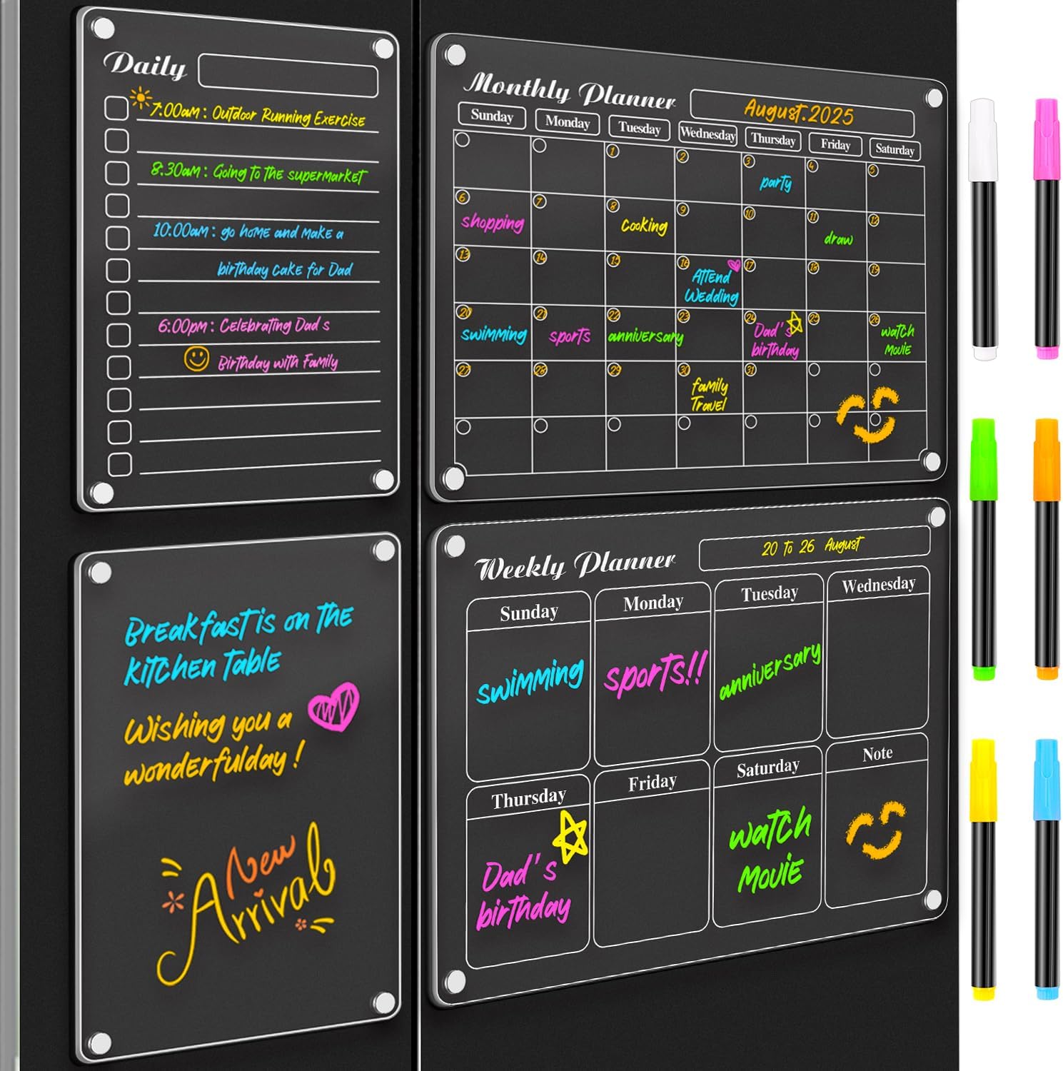 DIYMAG 4Pcs Fridge Calendars 2025 Acrylic Magnetic Calendar for Refrigerator Fri...