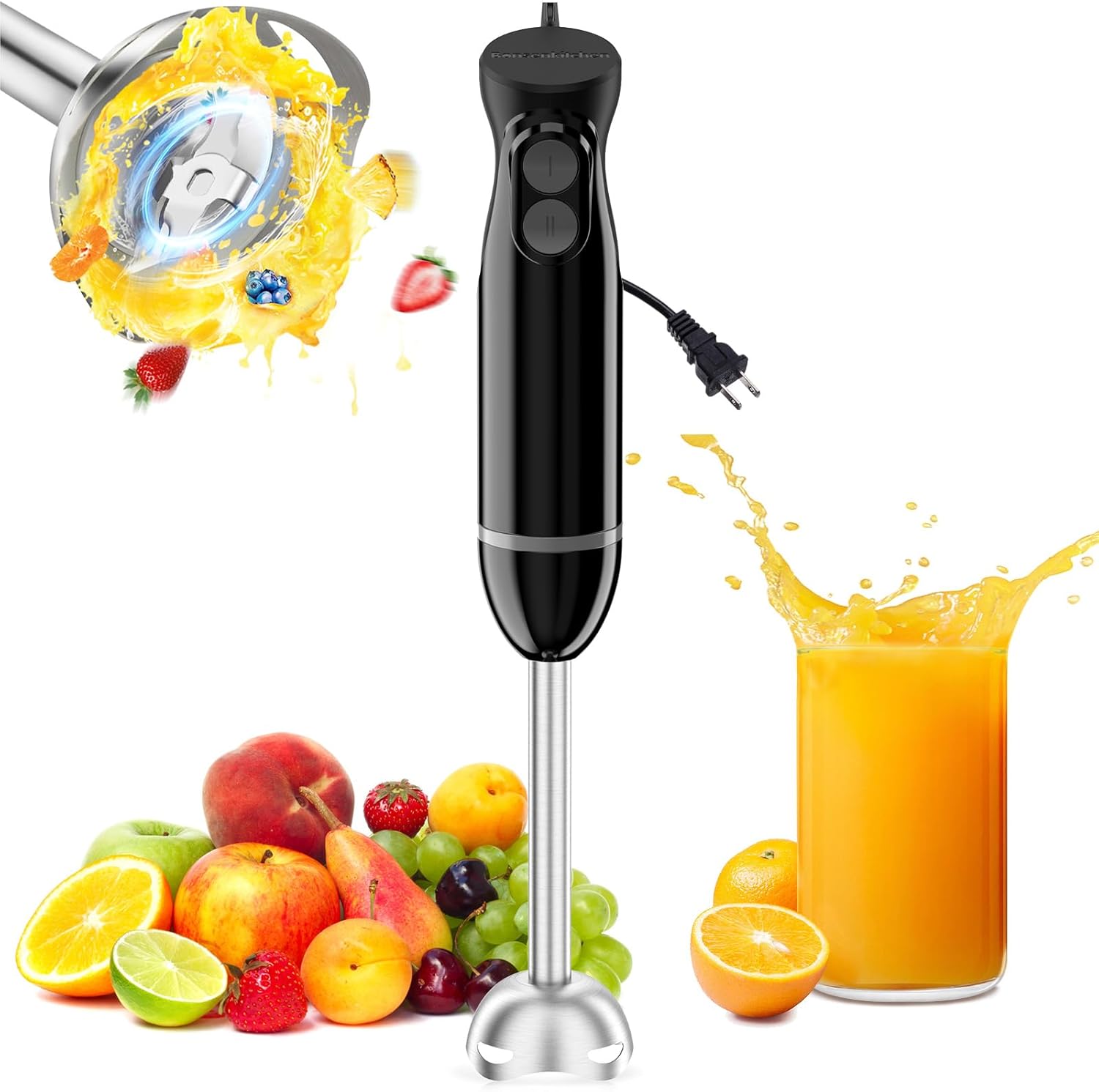 Bonsenkitchen Hand Blender, Immersion Blender with 2 Mixing Speed, Electric Hand...