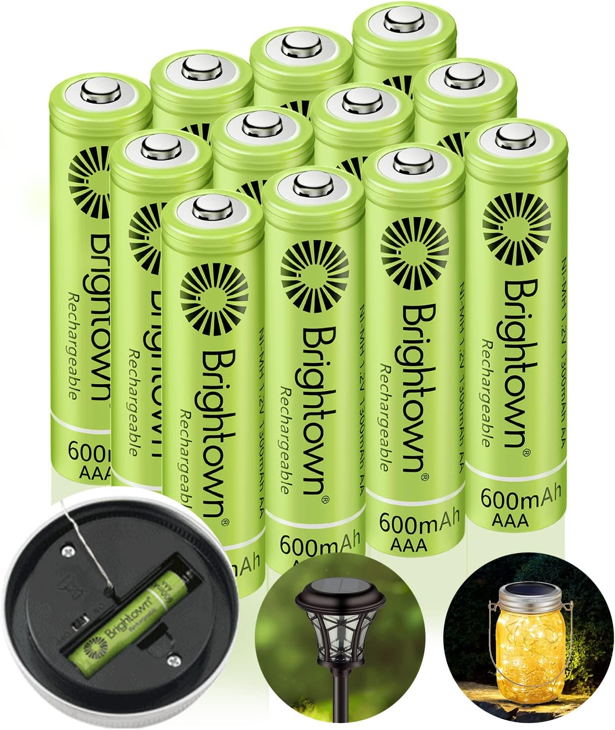 Brightown 12-Pack Rechargeable AAA Batteries, 600mAh NiMH Precharged Triple A So...
