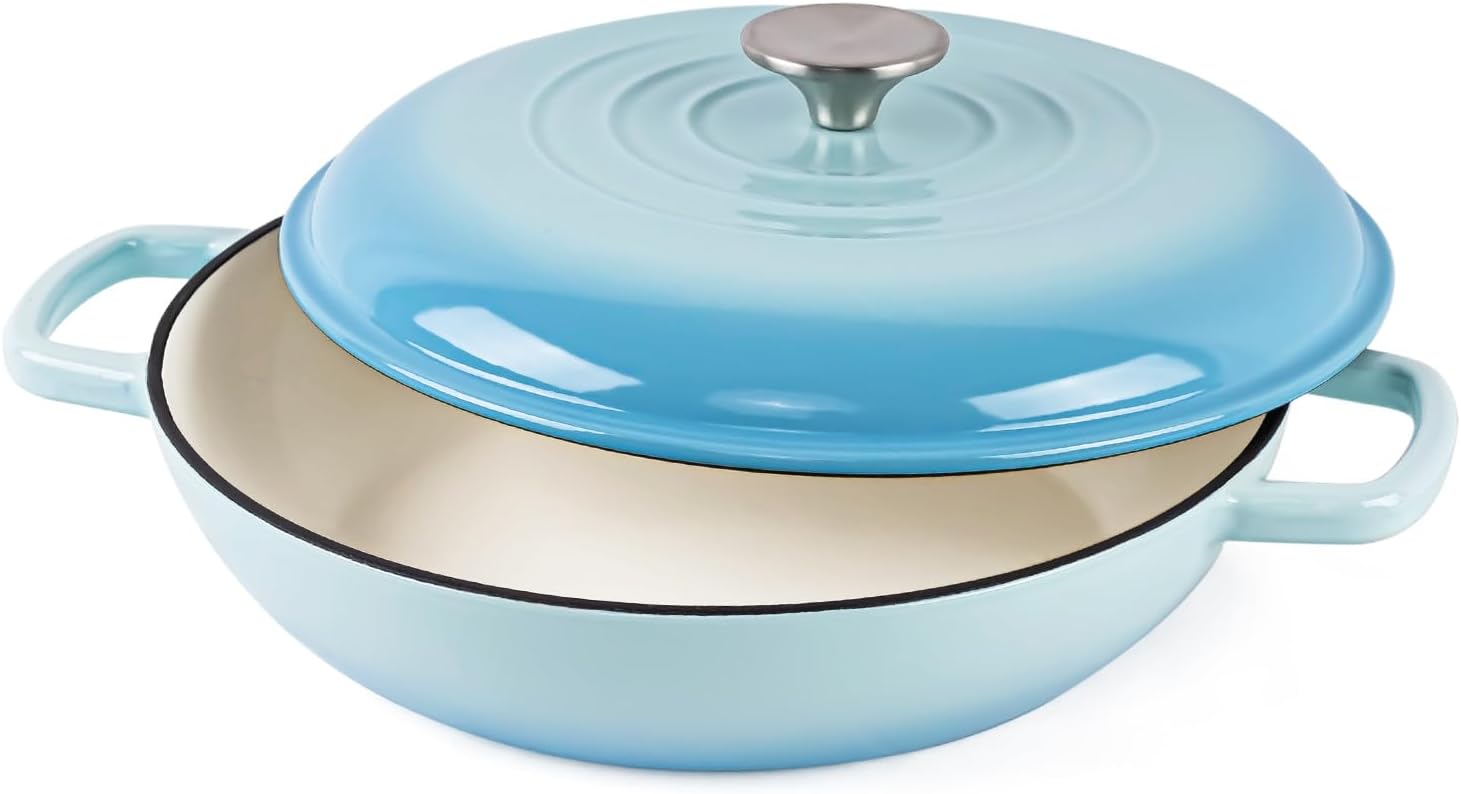 3 Quart Enamel Cast Iron Dutch Oven Pot with Lid-Versatile dutch oven, excellent...