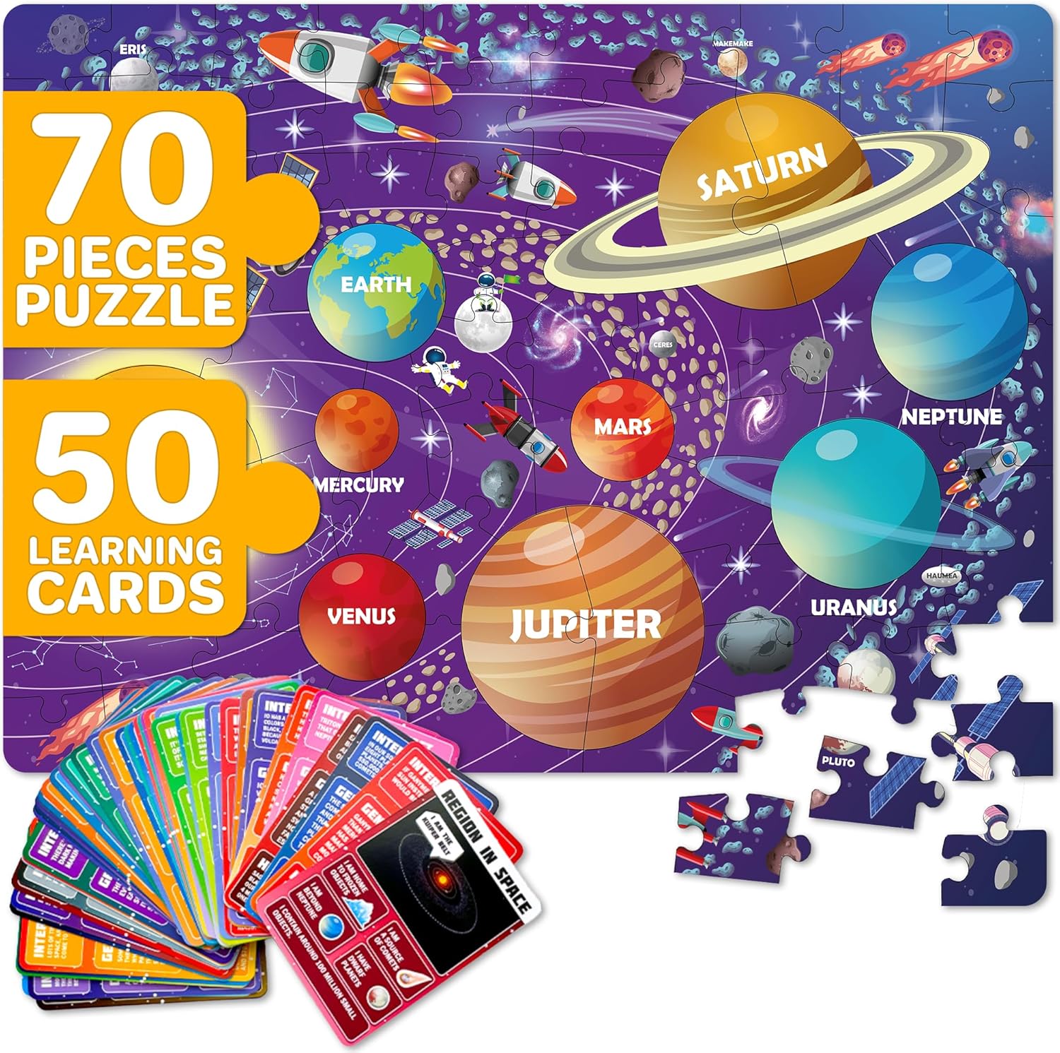 QUOKKA Giant SPACE Shaped Puzzles For Kids Ages 4-6 - 90x60 cm 70 Piece Puzzles...