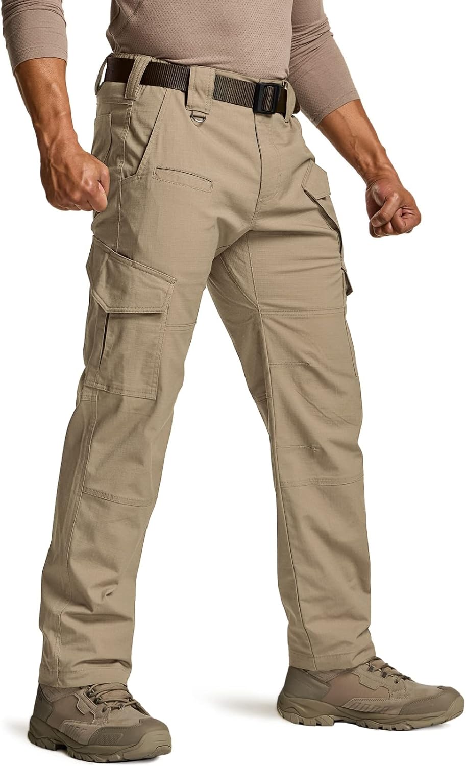 CQR Men's Flex Ripstop Tactical Pants, Water Resistant Stretch Cargo Pants, Ligh...
