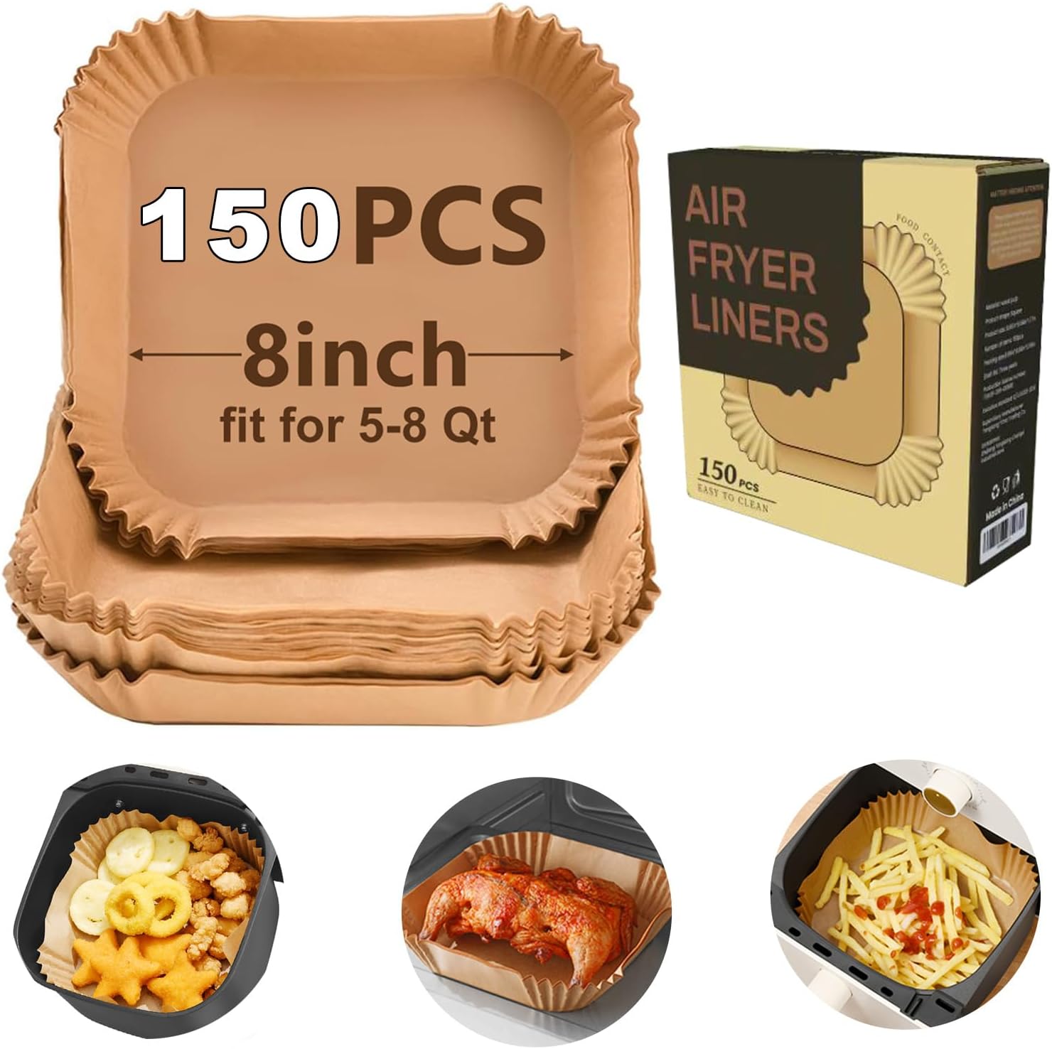 air fryer paper liners, 150pcs disposable airfryer liners parchment papers, squa...
