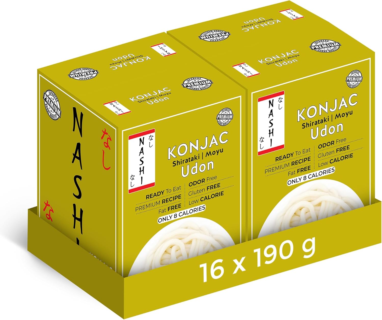 Nashi Konjac Shirataki Premium Udon Noodles (8×190g) X 2 (Pack of 16) - Odour Fr...