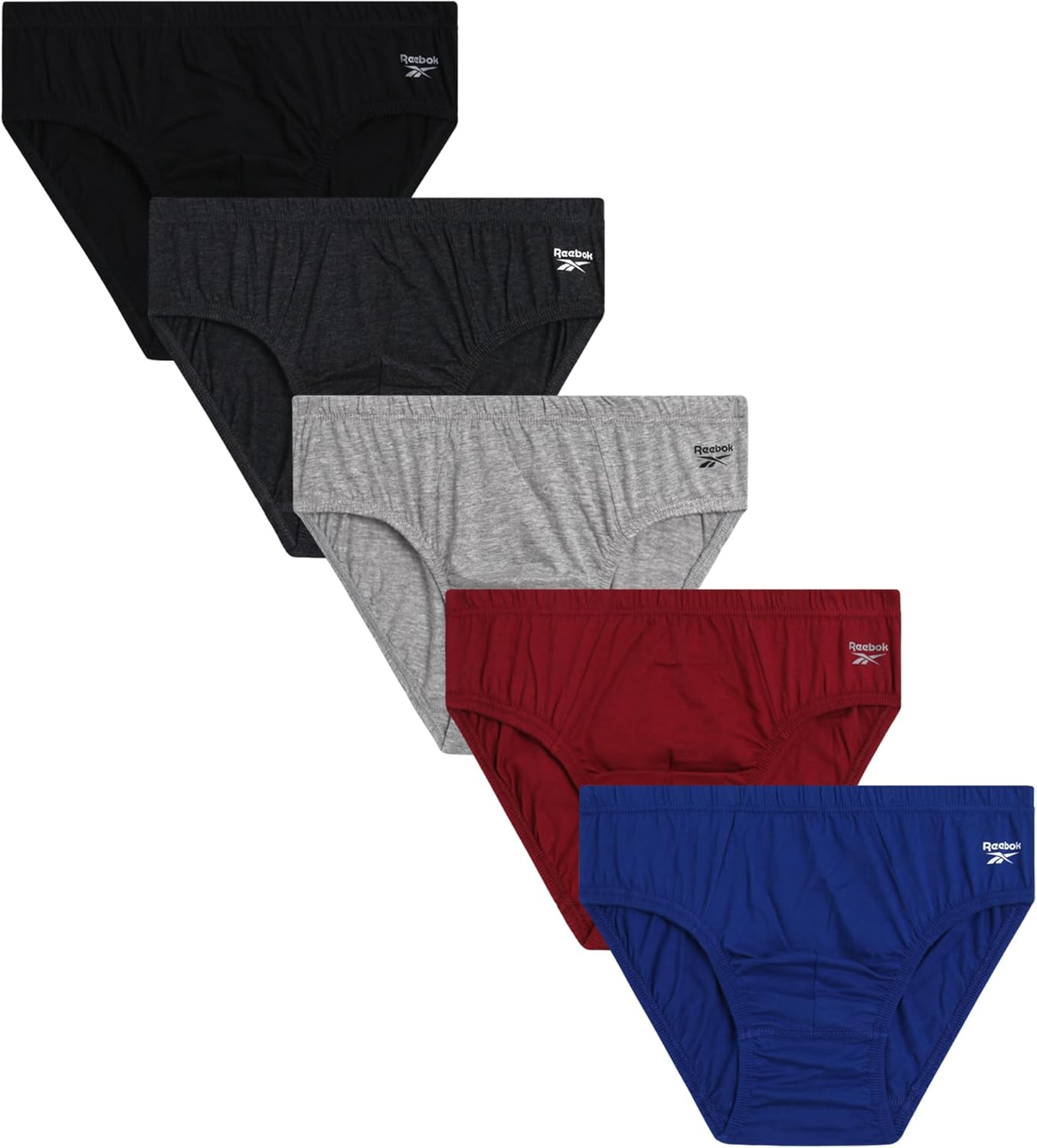 Reebok Low Rise Mens Briefs - 5 Pack Soft Cotton Underwear with Supportive Conto...