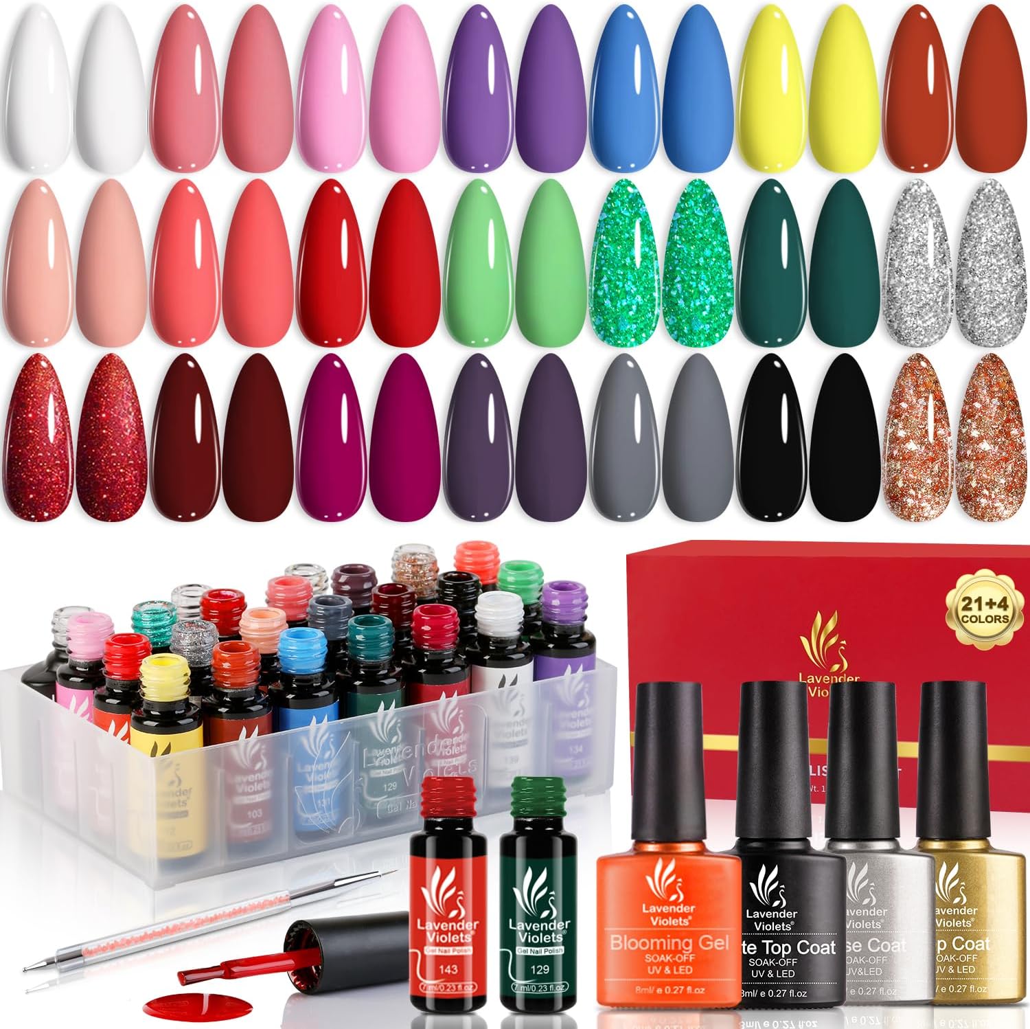 Lavender Violets Gel Nail Polish Set,UV LED Soak Off Base,Glossy n Matte Top Coa...