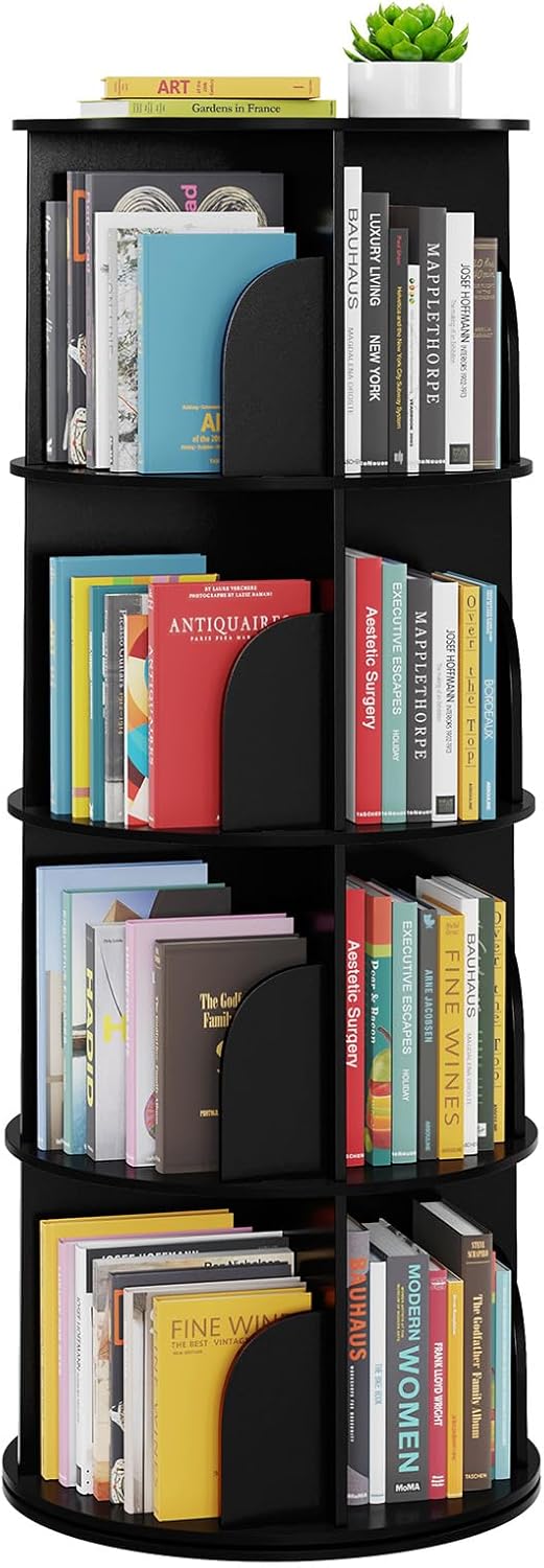 SpaceAid 4 Tier Rotating Bookshelf Tower, Spinning Bookcase Lazy Susan, Revolvin...