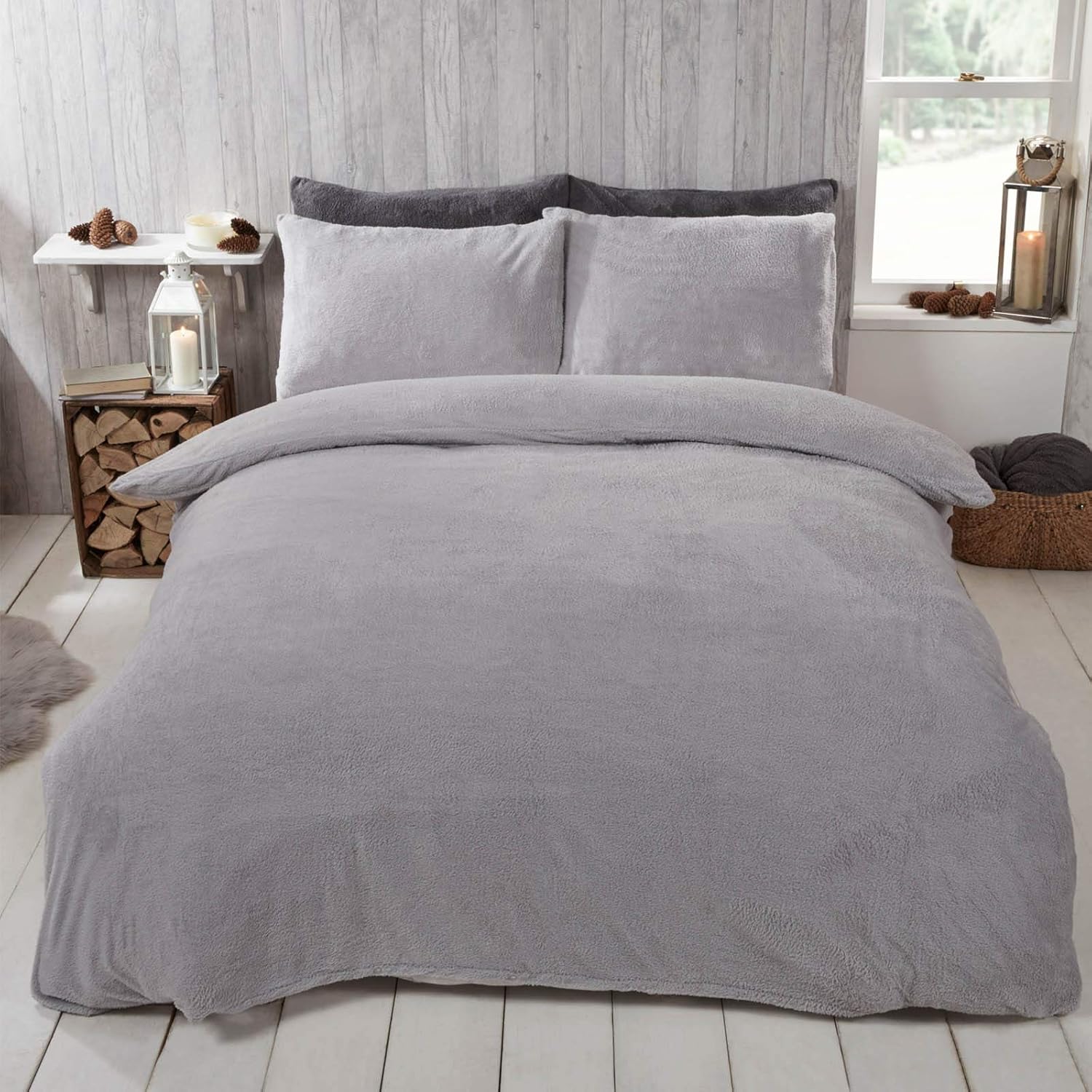 Brentfords Teddy Fleece Duvet Cover with Pillow Case Thermal Fluffy Warm Cosy So...