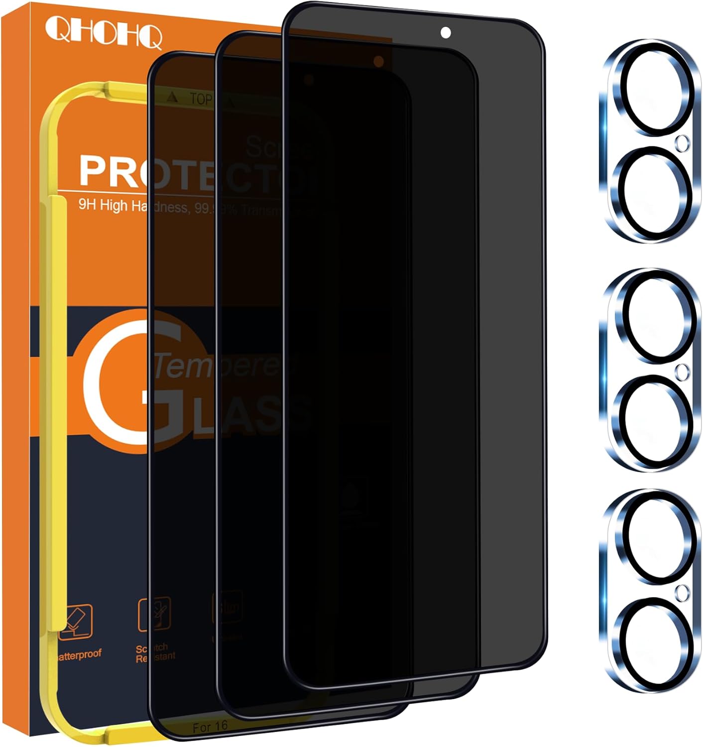 QHOHQ for iPhone 16 Privacy Screen Protector + Camera Lens Protector, [Military...