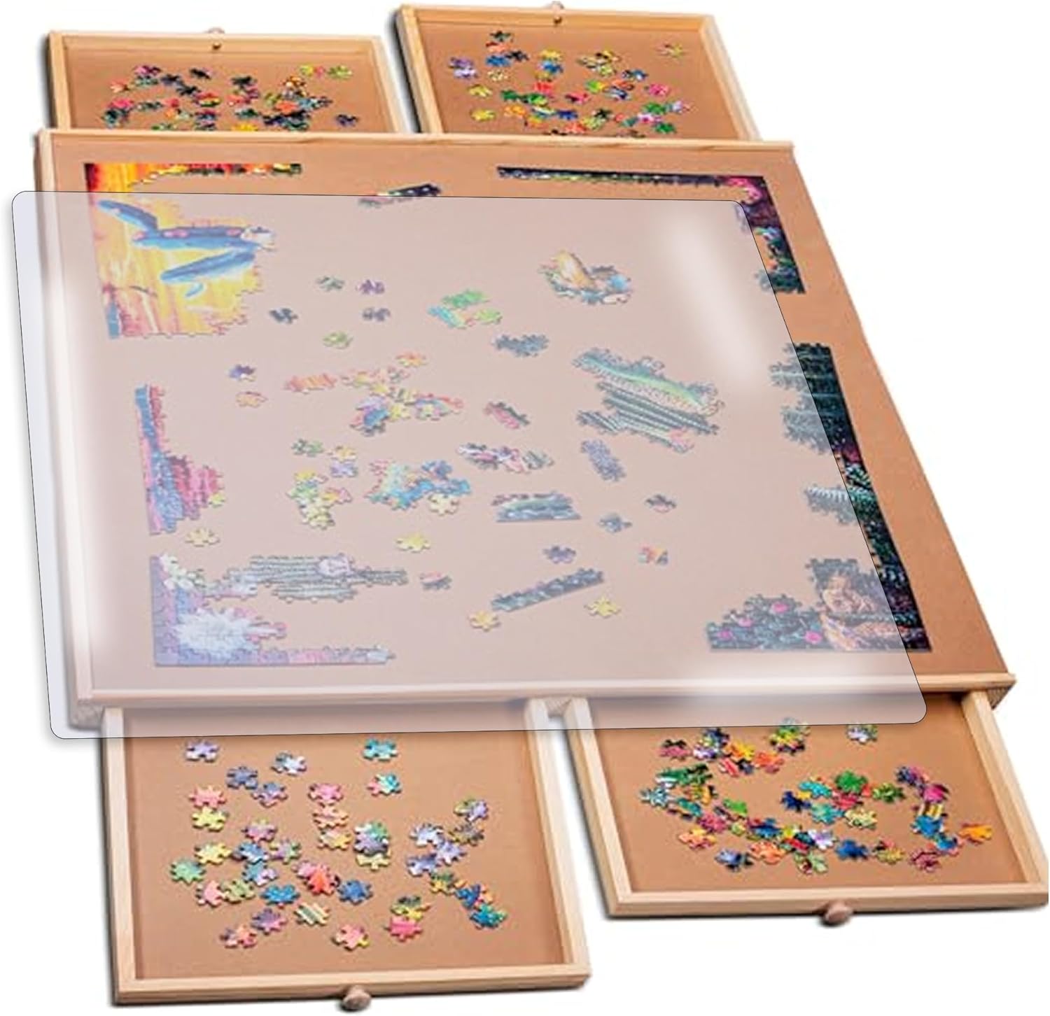 PlayVibe Puzzle Locker 1000 Piece Puzzle Board with Drawers and Cover - Solve St...