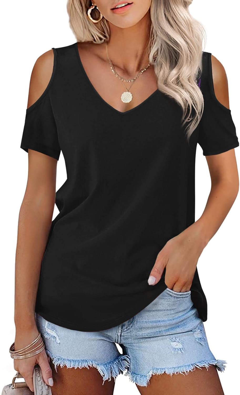 Beluring Women's Casual Cold Shoulder Shirt V Neck Long Sleeve Blouse Tops 8-10...