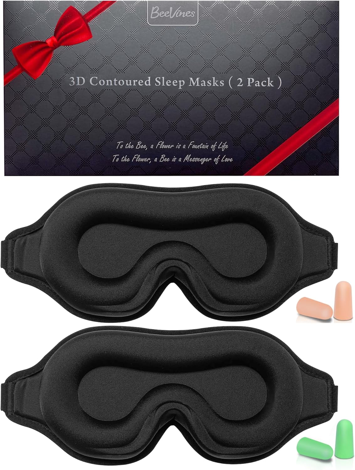 BeeVines Sleep Mask, 2 Pack 3D Contoured Sleeping Eye Masks for Lash Extensions,...