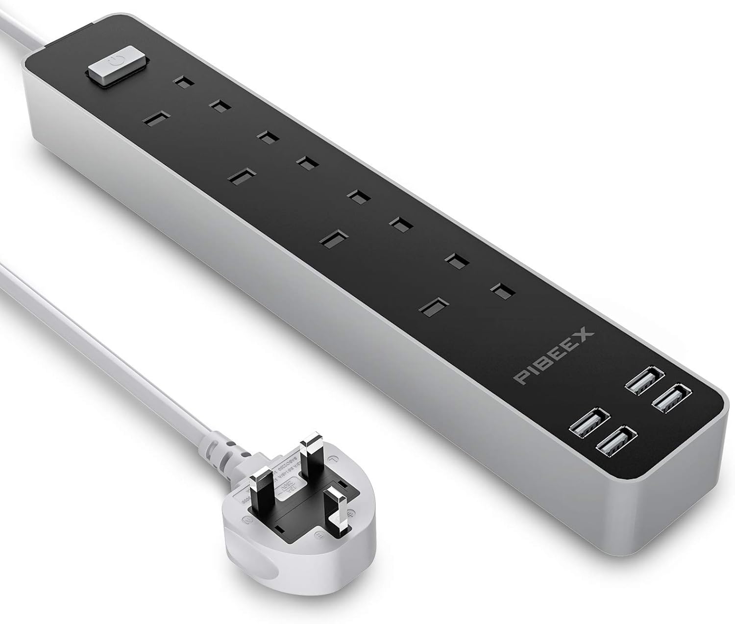 PIBEEX Extension Lead with USB, 13A Power Strip 4 Way Outlets 4 USB 5V 3.4A Chil...
