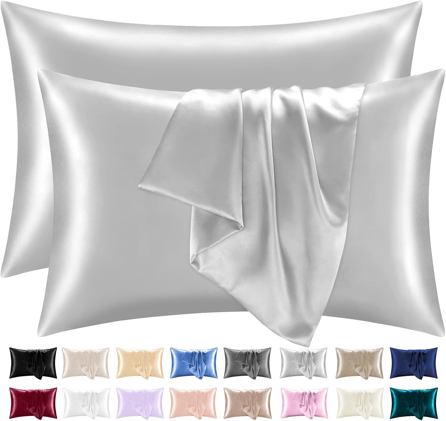 Lazzaro Satin Silk Pillowcases for Hair and Skin - Hypoallergenic Pillow Cases 2...
