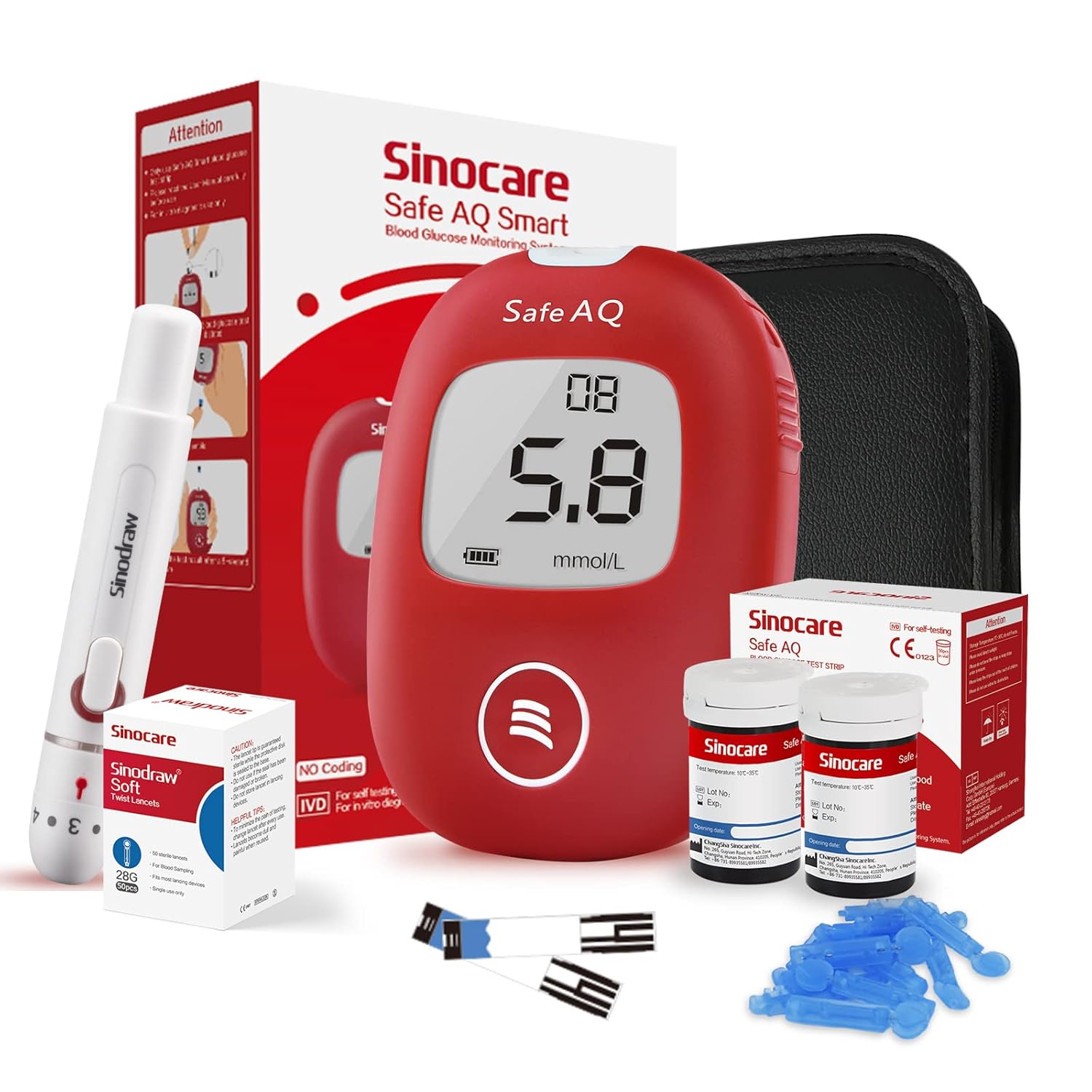 sinocare Diabetes Testing Kit/Blood Glucose Monitor Safe AQ Smart/Blood Sugar Te...