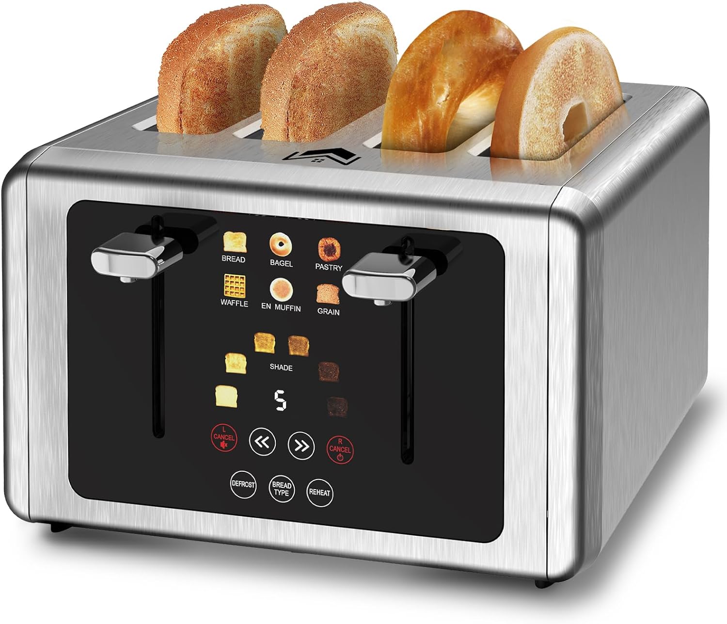 4 Slice Toaster, Touchscreen & Dual Independent Control Panel，5 Basic Functions...