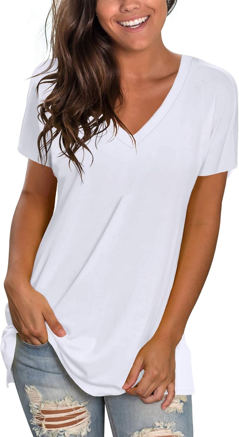 Sipaya Womens T Shirts Basic V Neck Tee Loose Fitting Casual Short Sleeve Tops W...