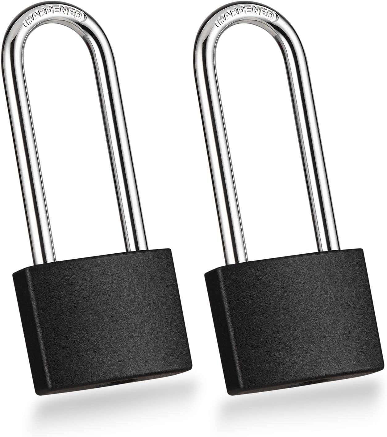 2 Pack Covered Aluminum Padlocks with Key, Black Locker Lock with Long Shackle f...