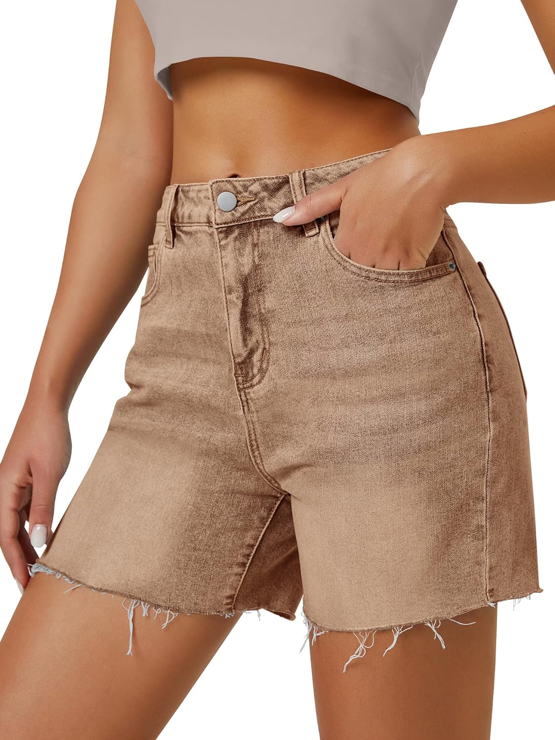 Womens High Waist Jean Shorts Wide Straight Leg Microelastic Long Denim Mom Shor...
