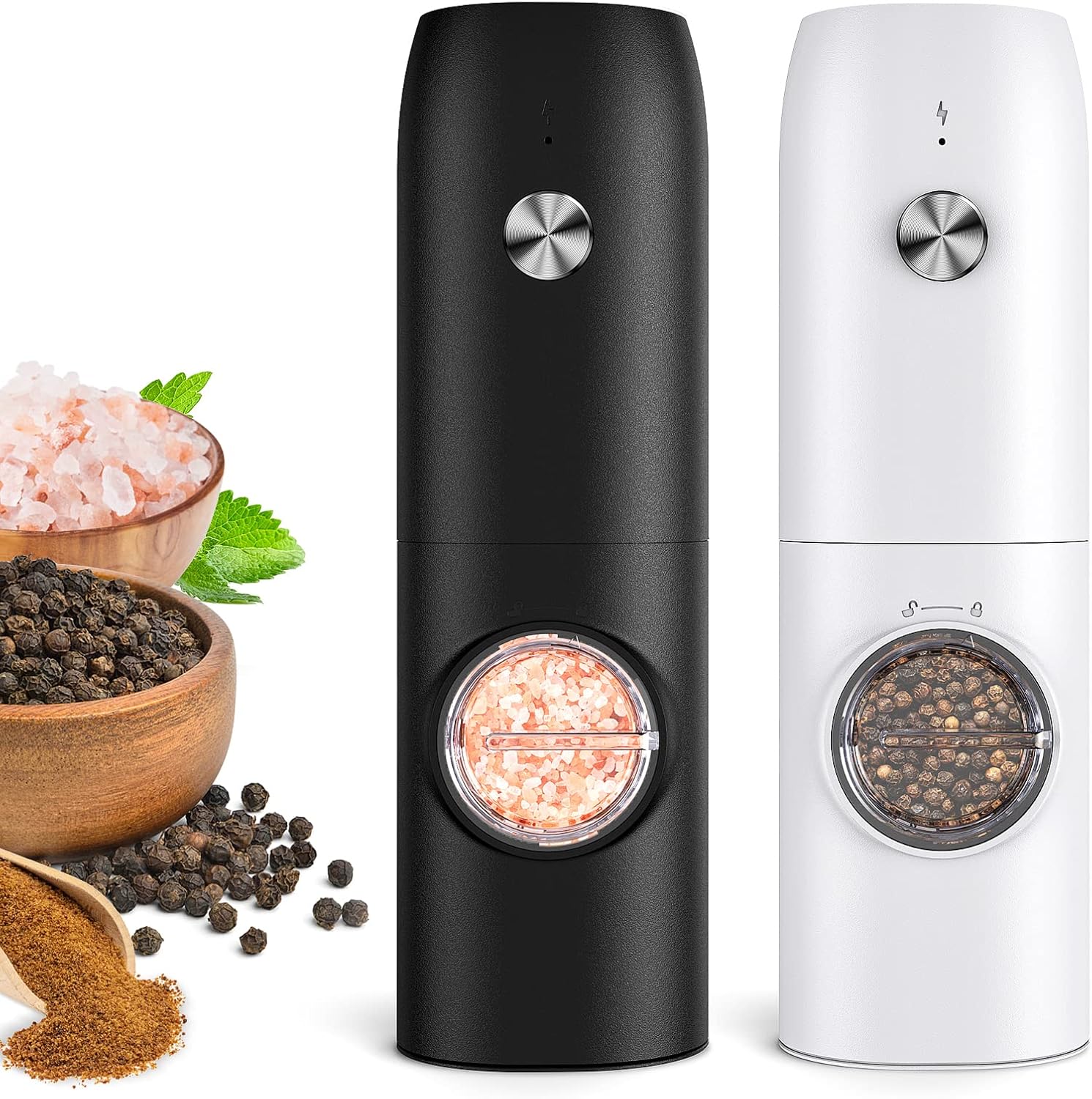 Electric Salt and Pepper Grinder Set, Rechargeable Automatic Pepper Mill Grinder...