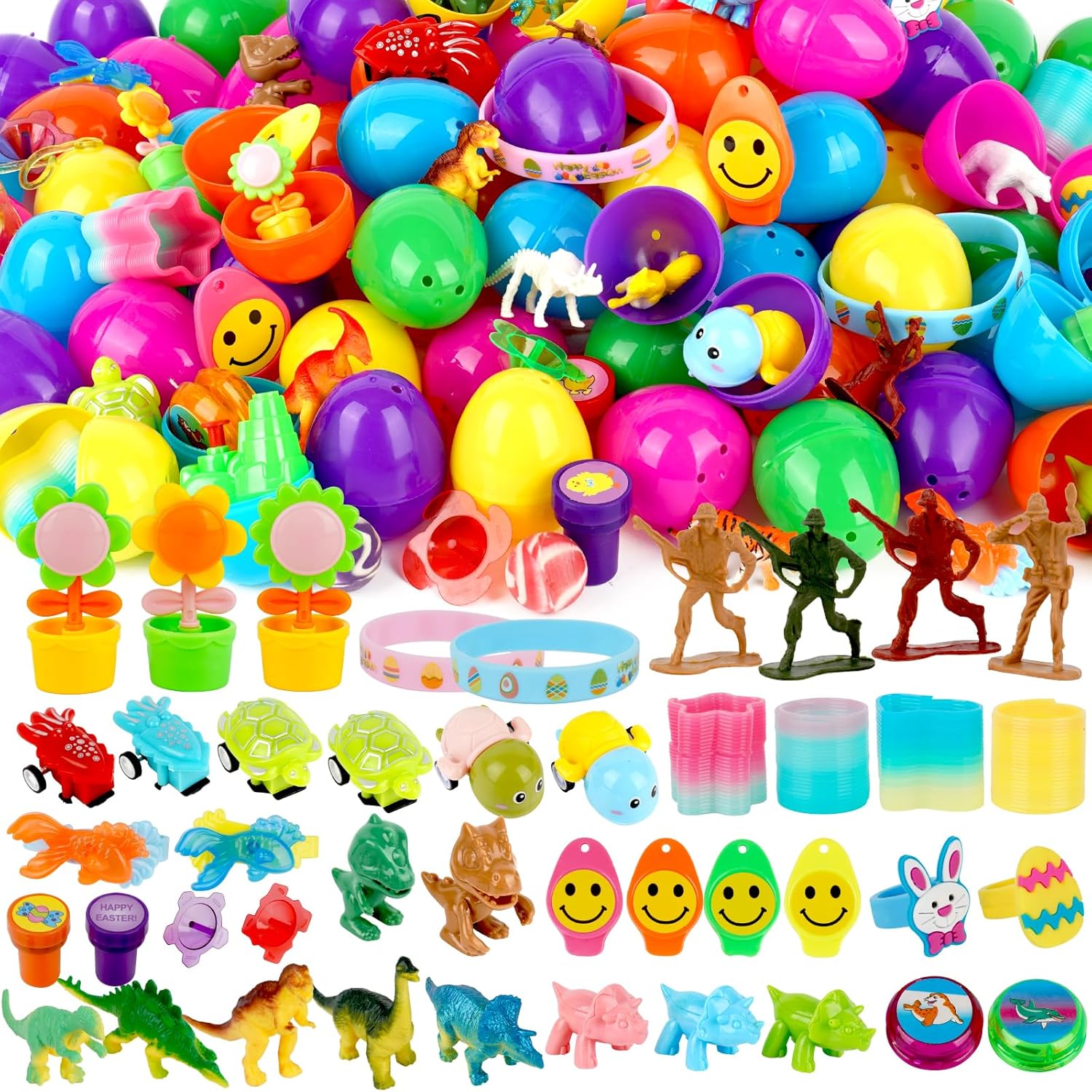 100 Prefilled Easter Eggs with Toys Assorted Inside for Easter Theme Party Favor...