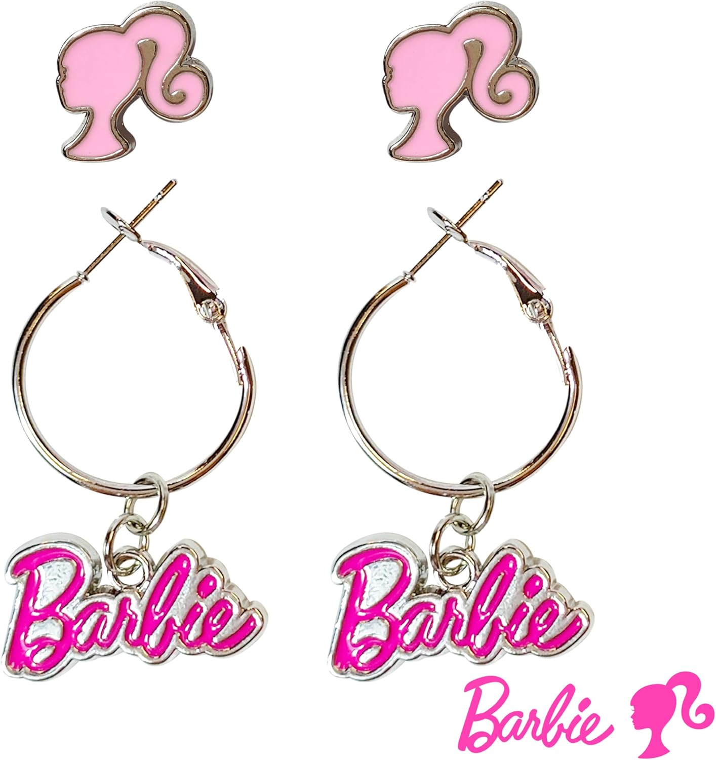 Barbie Hypoallergenic Earrings for Girls – Hot Pink Stud Earrings & Fishhook Dro...