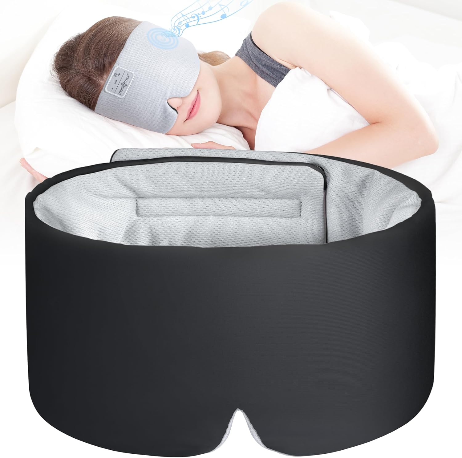 MUSICOZY Ice Silk Sleep Headphones with Bluetooth Mask, Eye Mask for Sleeping in...