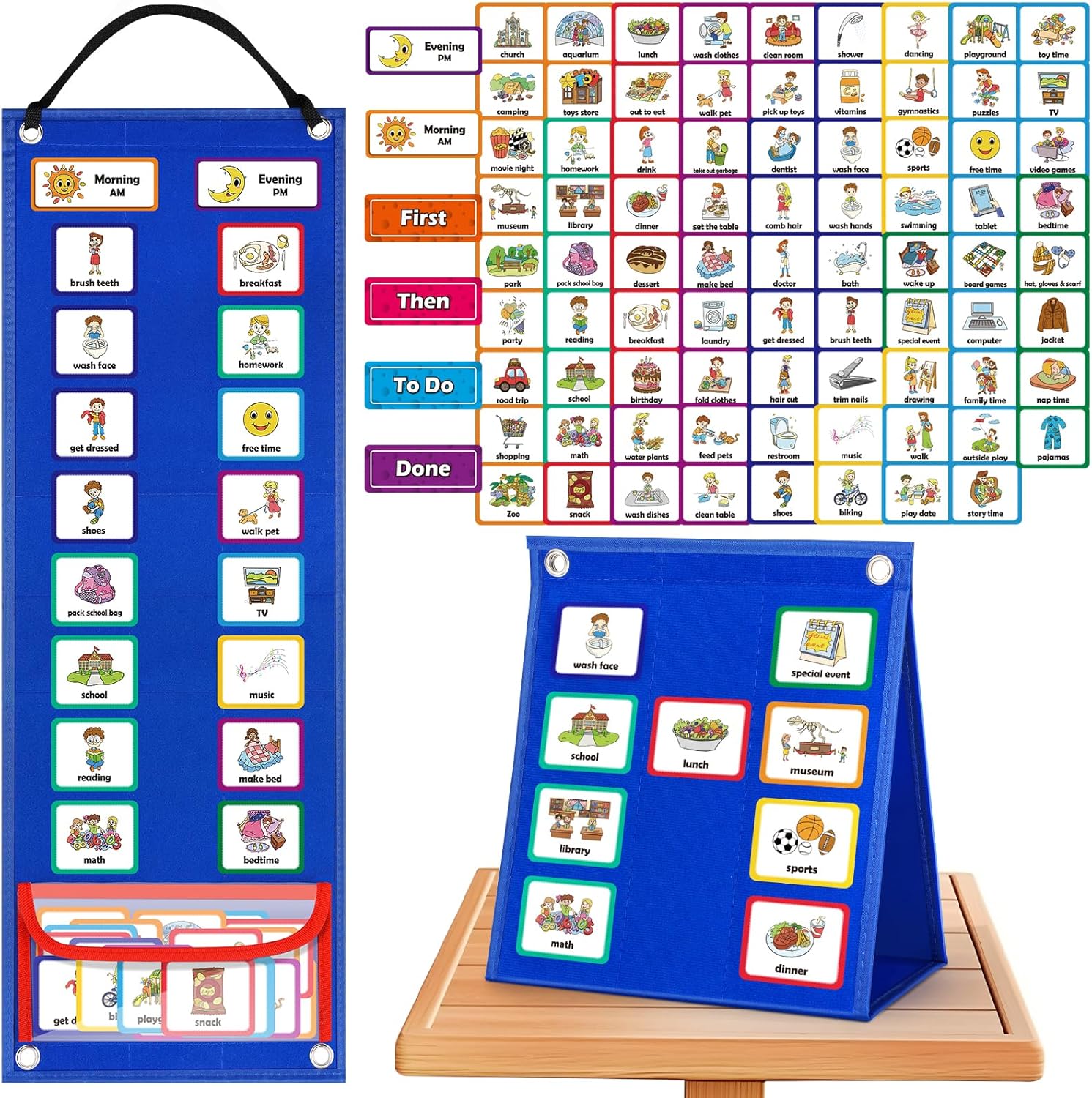 Visual Timetable Children Daily Routine Chart with 86 PECS Cards Now and Next Bo...
