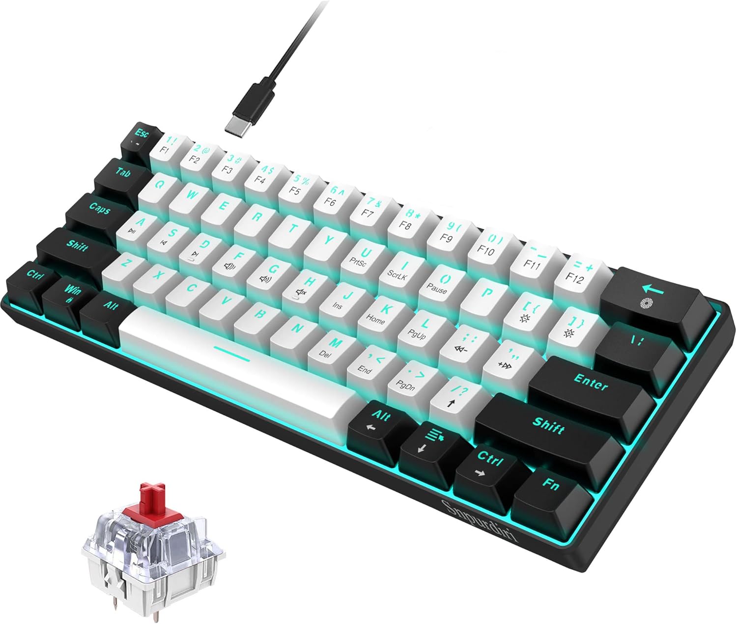 Snpurdiri 60% Wired Mechanical Gaming Keyboard, Ice Blue LED Backlit 61 Keys Min...